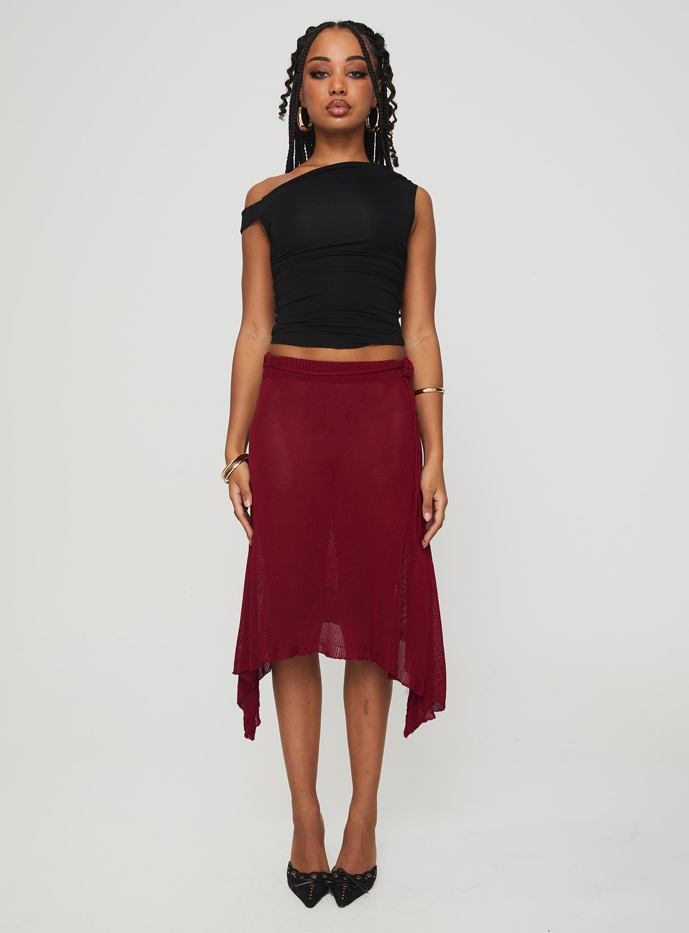 Leysa Midi Skirt Red、mySite、solidvoid