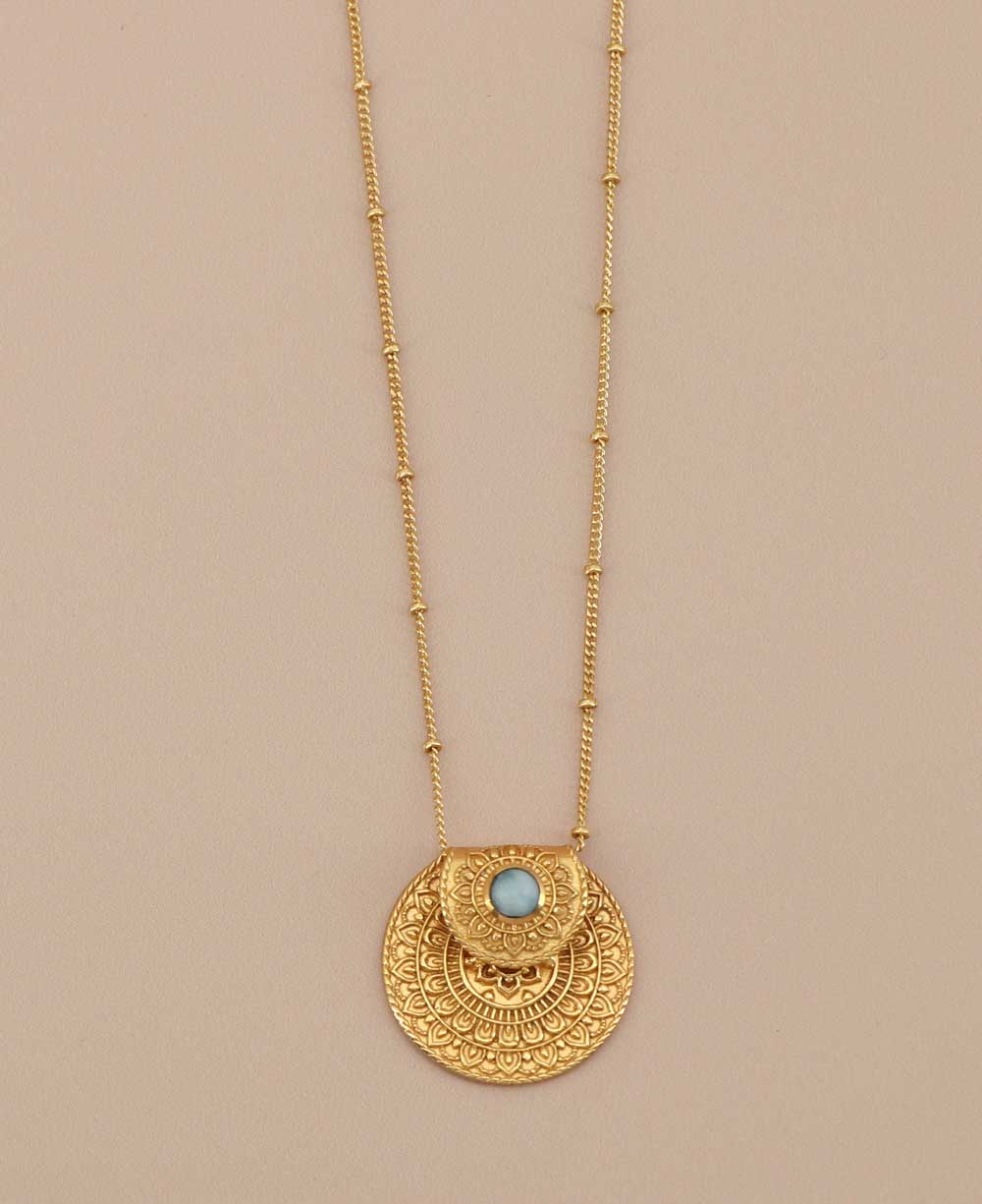 Inspirational Gold Plated Mandala Necklace with Larimar Stone、mySite、topwebapps