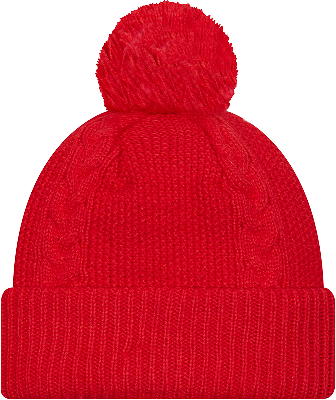 Cabled Knit Cuffed Pom Toque - RED