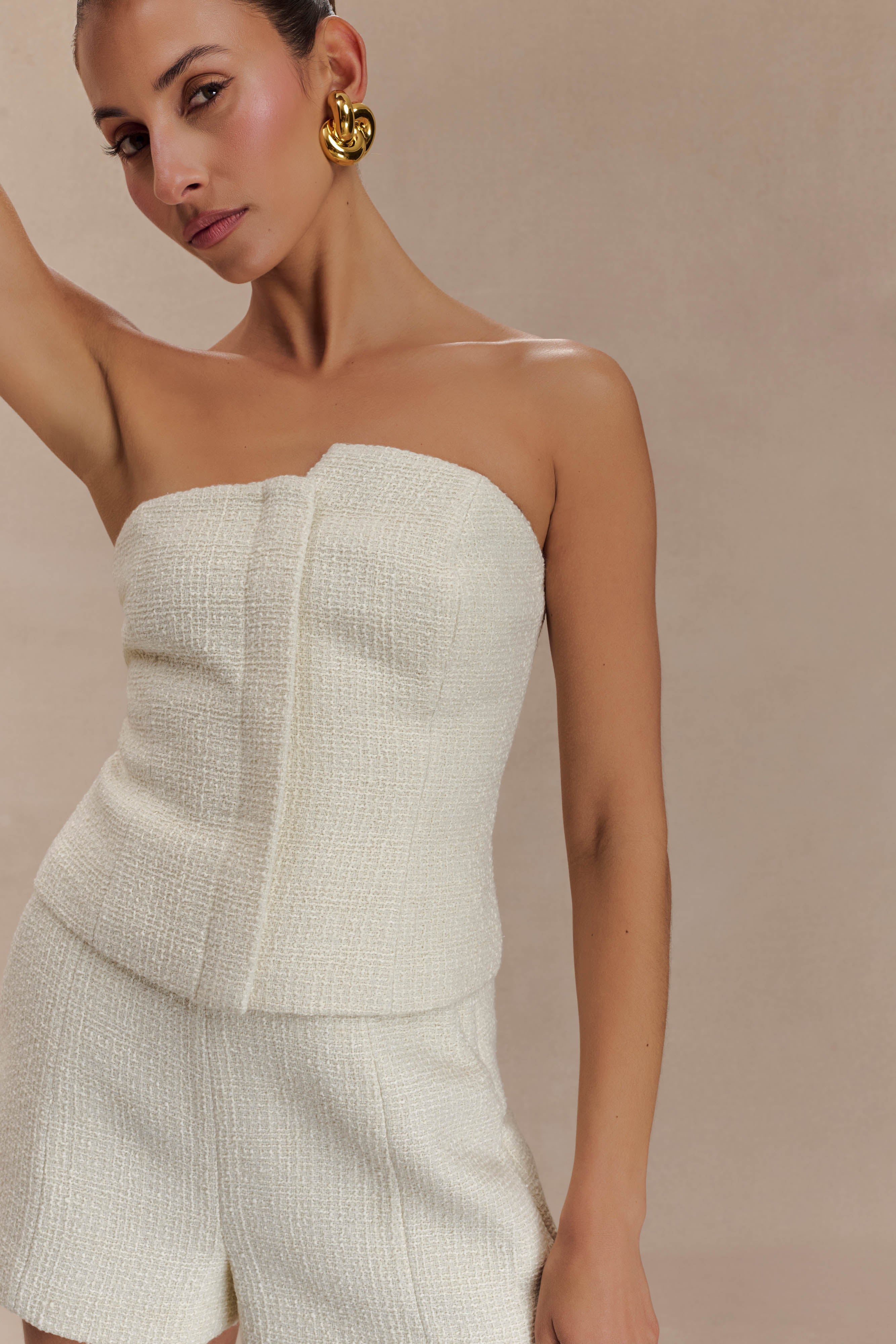 Parker Boucle Strapless Asymmetric Top - Ivory、mySite、solidvoid