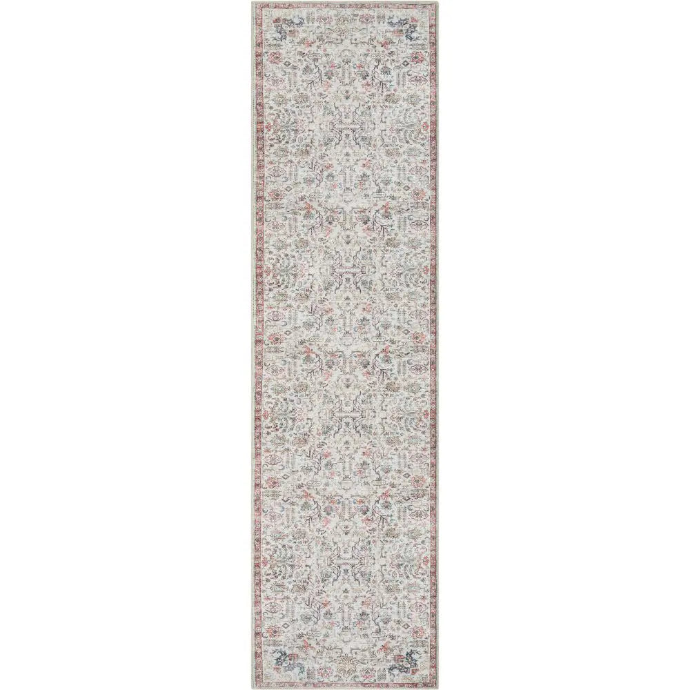 Pomona Machine Washable Vintage Medallion Botanical Border Ivory Flat-Weave Distressed Rug、mySite、gigharbornorthrealestate