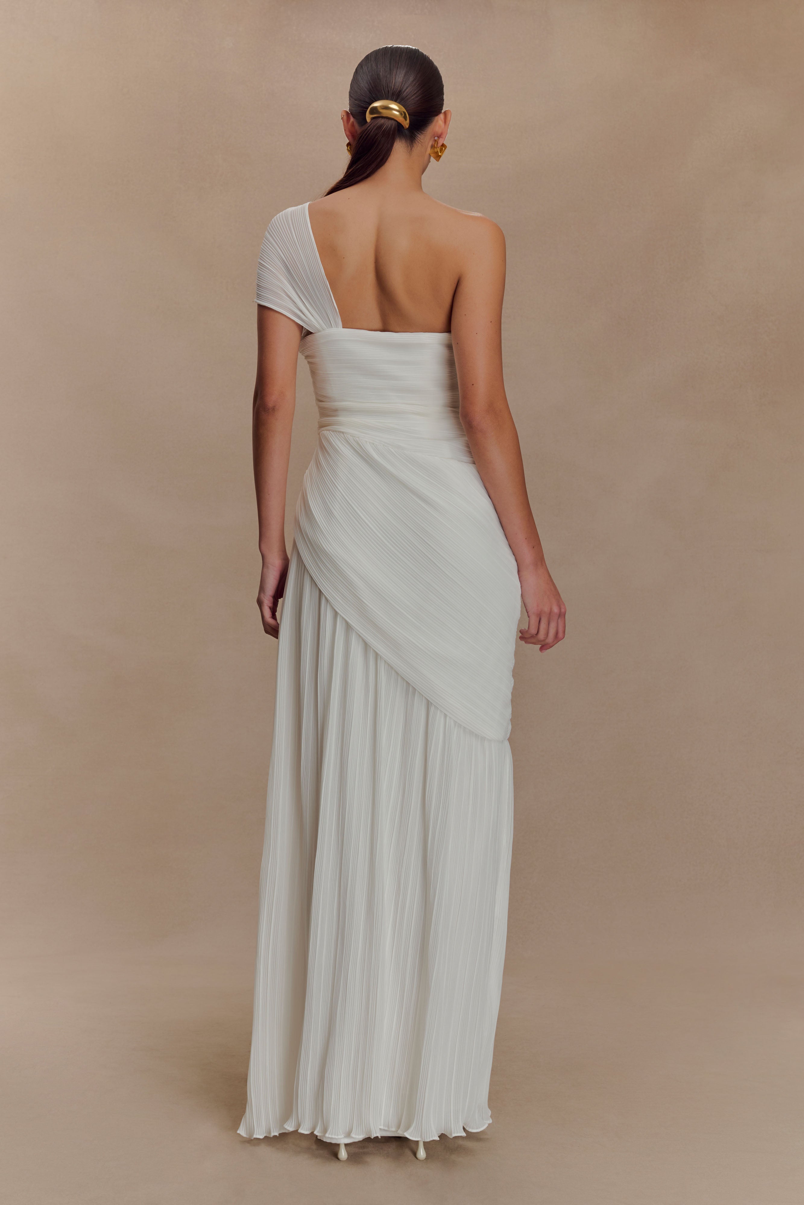 Tamara Shirred Chiffon Midi Dress - White、mySite、solidvoid