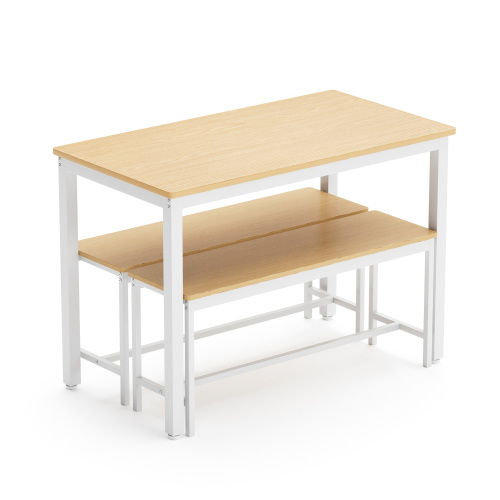 Dining Table Set, Bar Table with 2 Dining Benches, Kitchen Table Counter with Chairs, Industrial for Kitchen Breakfast Table, Living Room, Party Room, Grey and Black,43.3″L x 23.6″W x 29.9″H、、casual