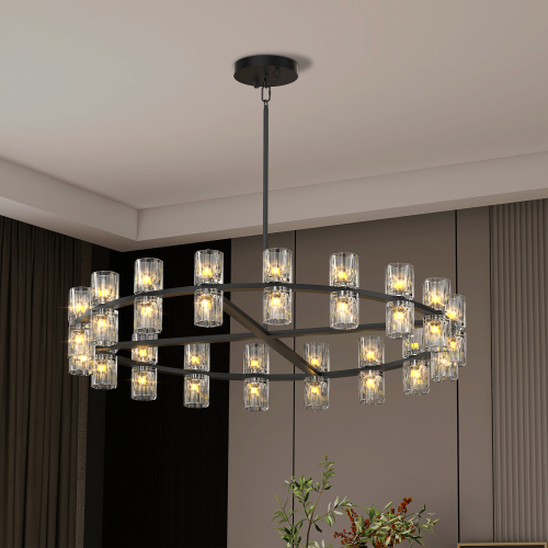 (L005030-D54-P60B/W1340P310780)Rectangular Luxurious Crystal Chandelier for Living Room & Dining Room, Black Frame with K9 Crystals、、eastwooduniform