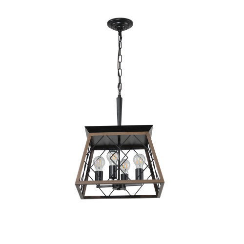 (Same as W1340111203/L1009) 16" Black Industrial 4-Light Pendant Chandelier, Modern Metal Cage Design, Adjustable Hanging Light for Dining Room, Kitchen, Living Room (No Bulbs)、、eastwooduniform
