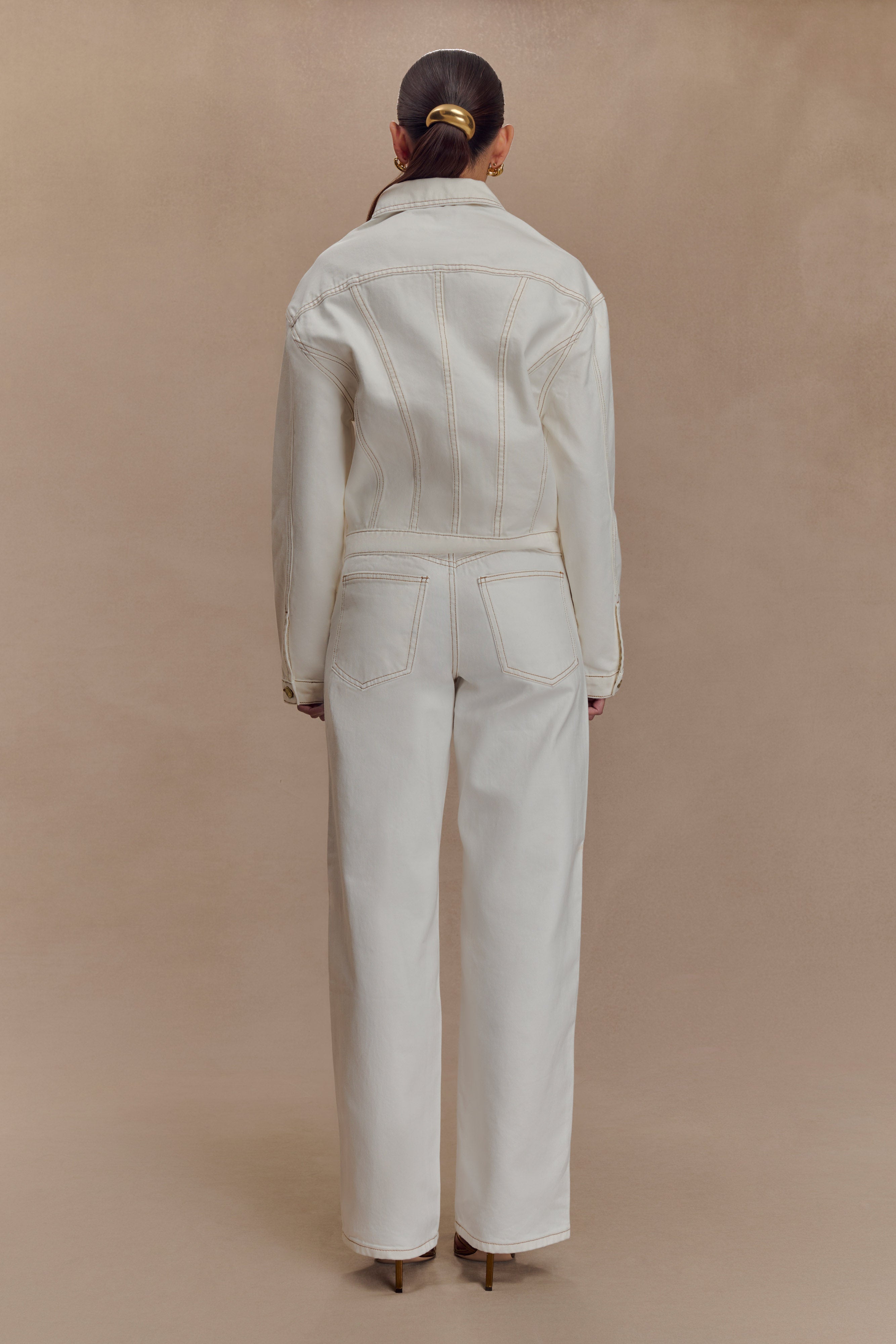 Kirra Cinched Denim Jacket - White、mySite、solidvoid