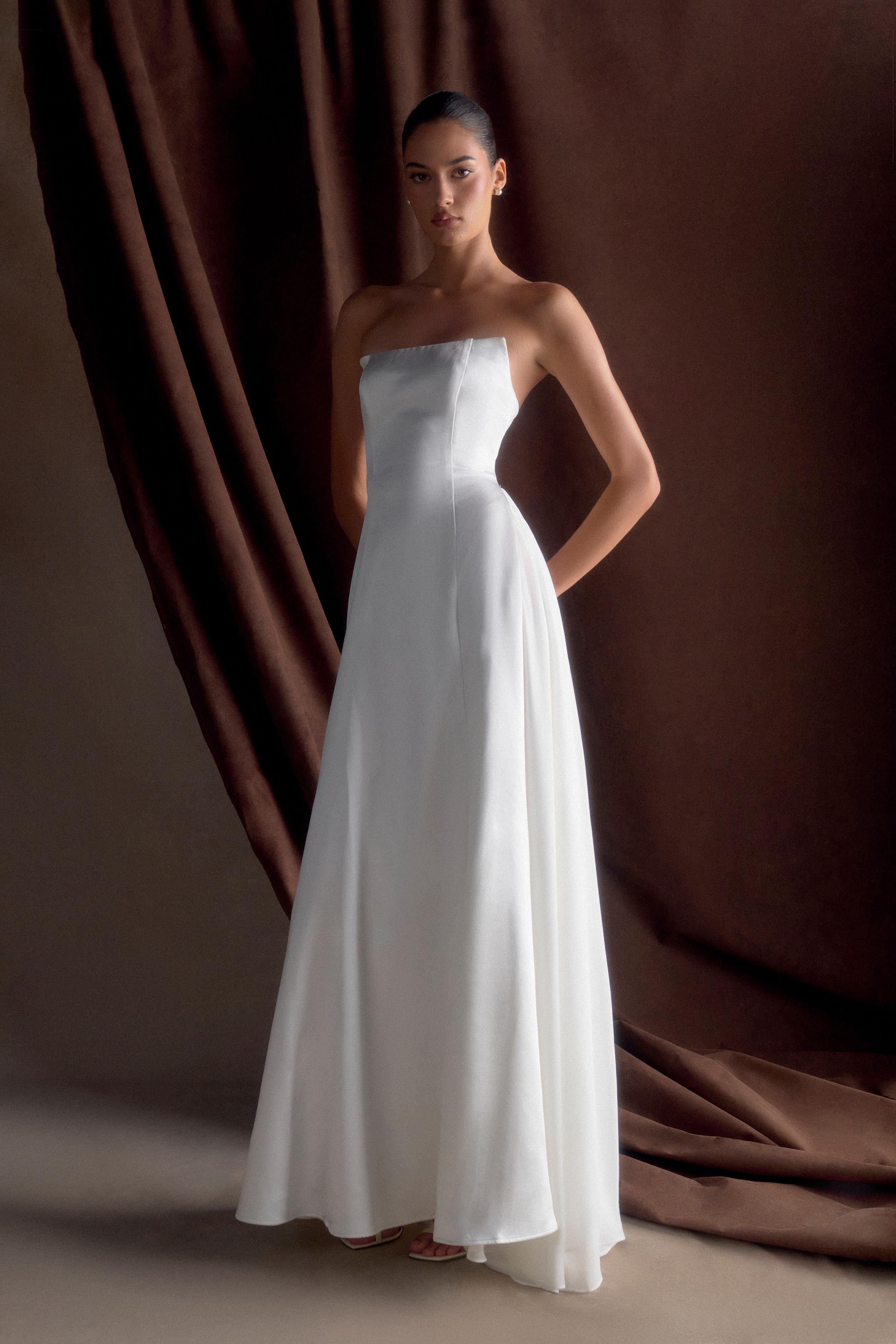 Rosella Satin Strapless Maxi Dress - White、mySite、solidvoid