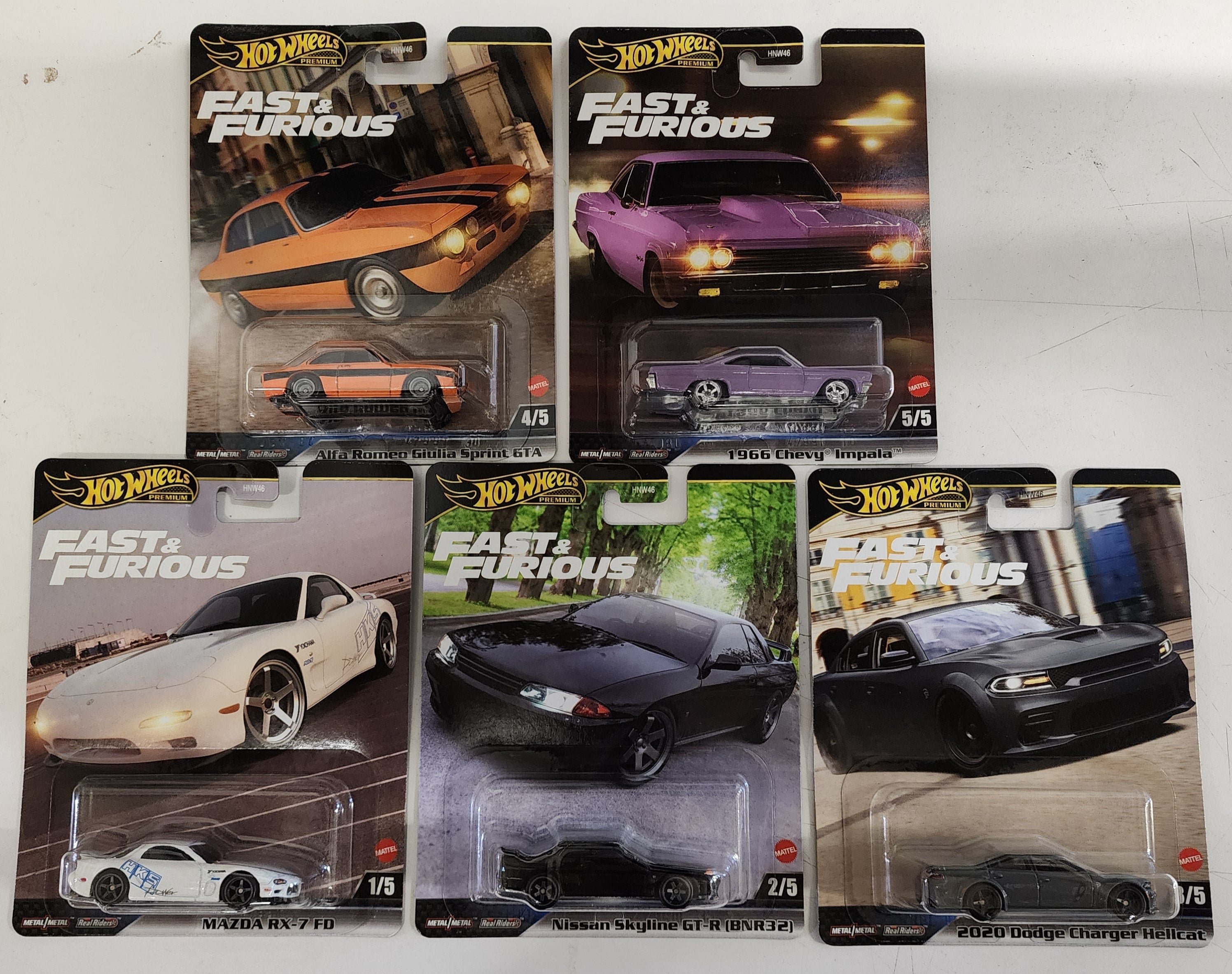 New!! Complete 5 Car Set Case K * 2025 Hot Wheels Fast & Furious Impala, Hellcat、mySite、hgirdovlk