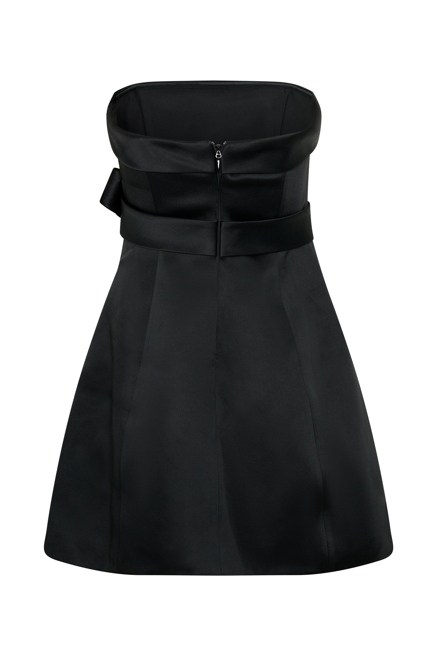 Tatiana Satin Strapless Bow Mini Dress - Black、mySite、solidvoid