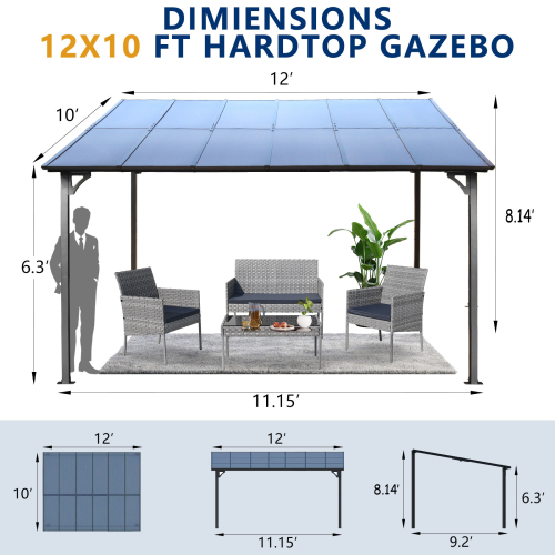 10' x 10' Outdoor Pergola Gazebo,Wall-Mounted Lean to Metal Awning Gazebo with Roof,Large Heavy Duty for Patio,Decks,Backyard、、eastwooduniform
