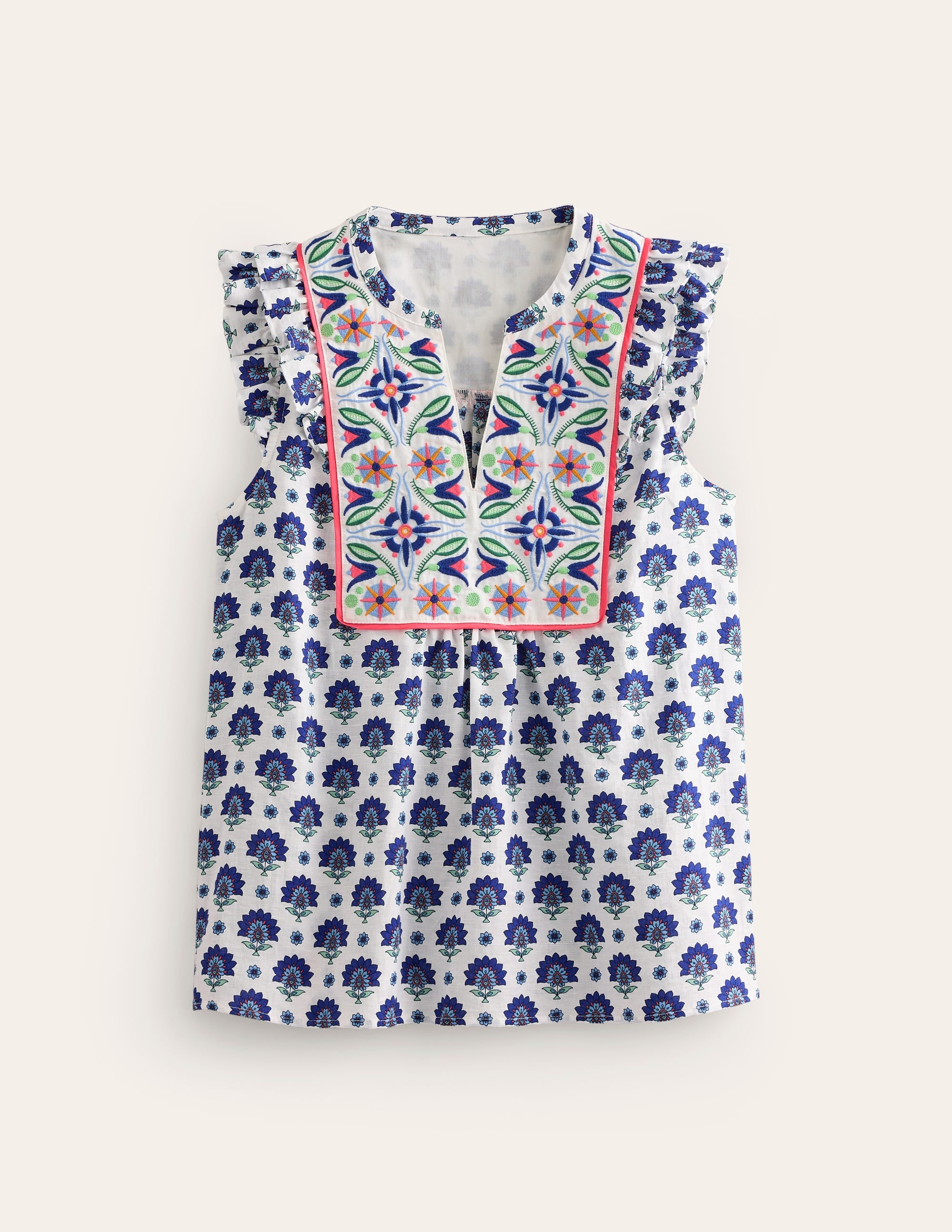  Frill Detail Embroidered Top-Bright Blue, Passion Geo、mySite、ashleygrahame
