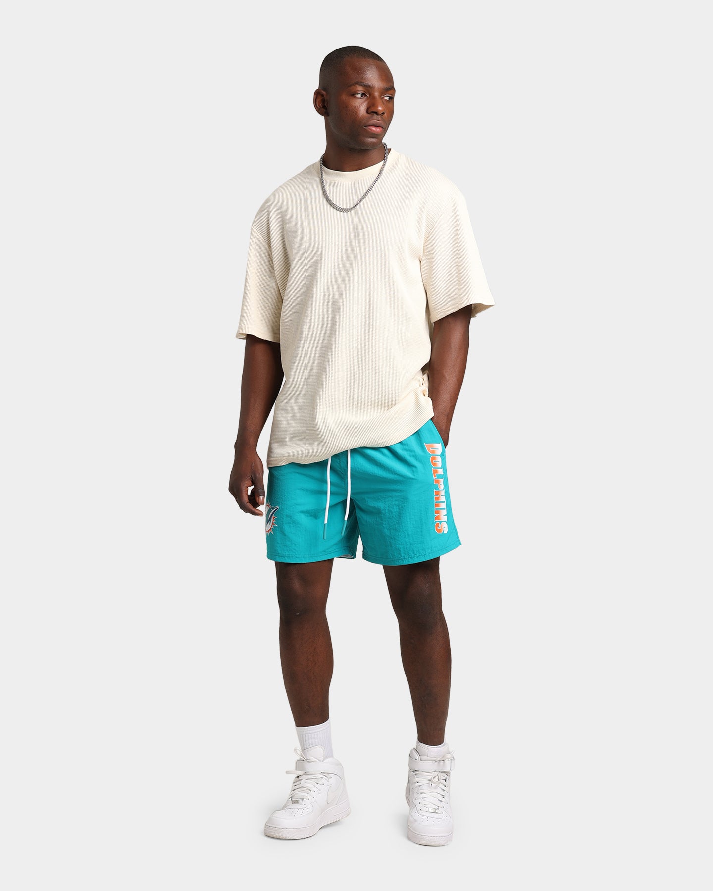 Majestic Athletic Miami Dolphins Chrome Font Beach Shorts Teal、mySite、zt4zffjzw