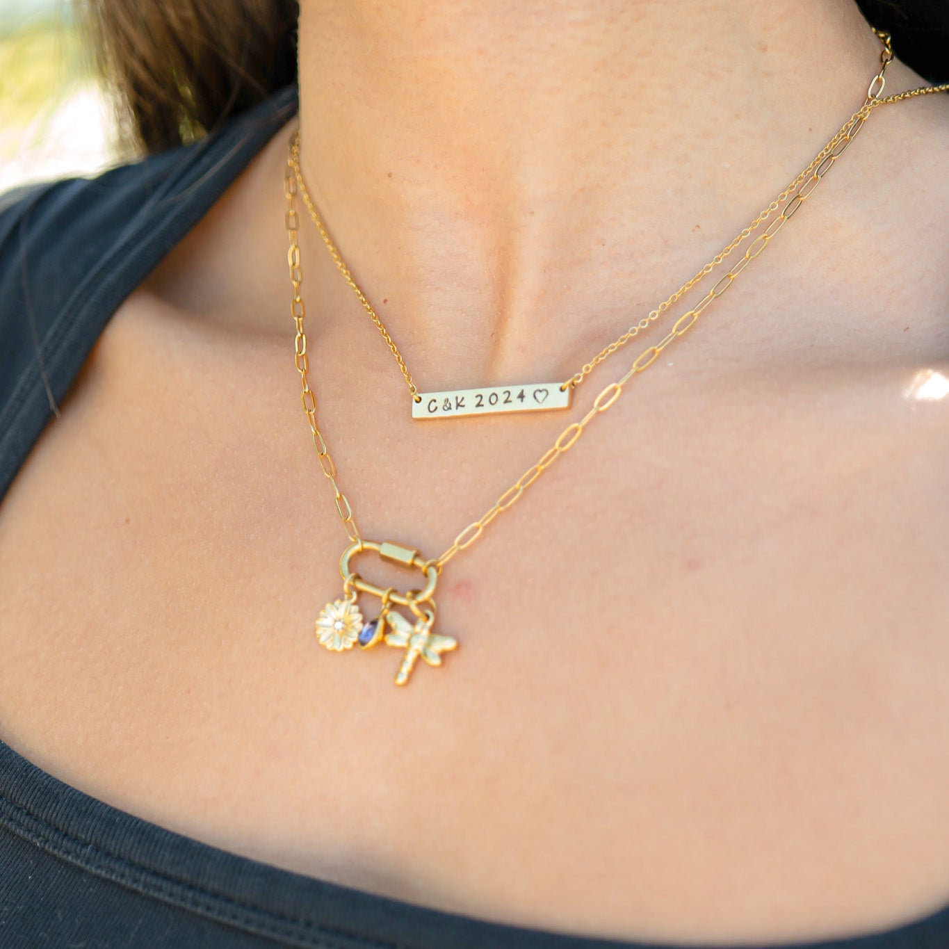 18K Gold PVD Stainless Steel Blank Bar Necklace With Separated Chain / SBB0075、mySite、dreamappss