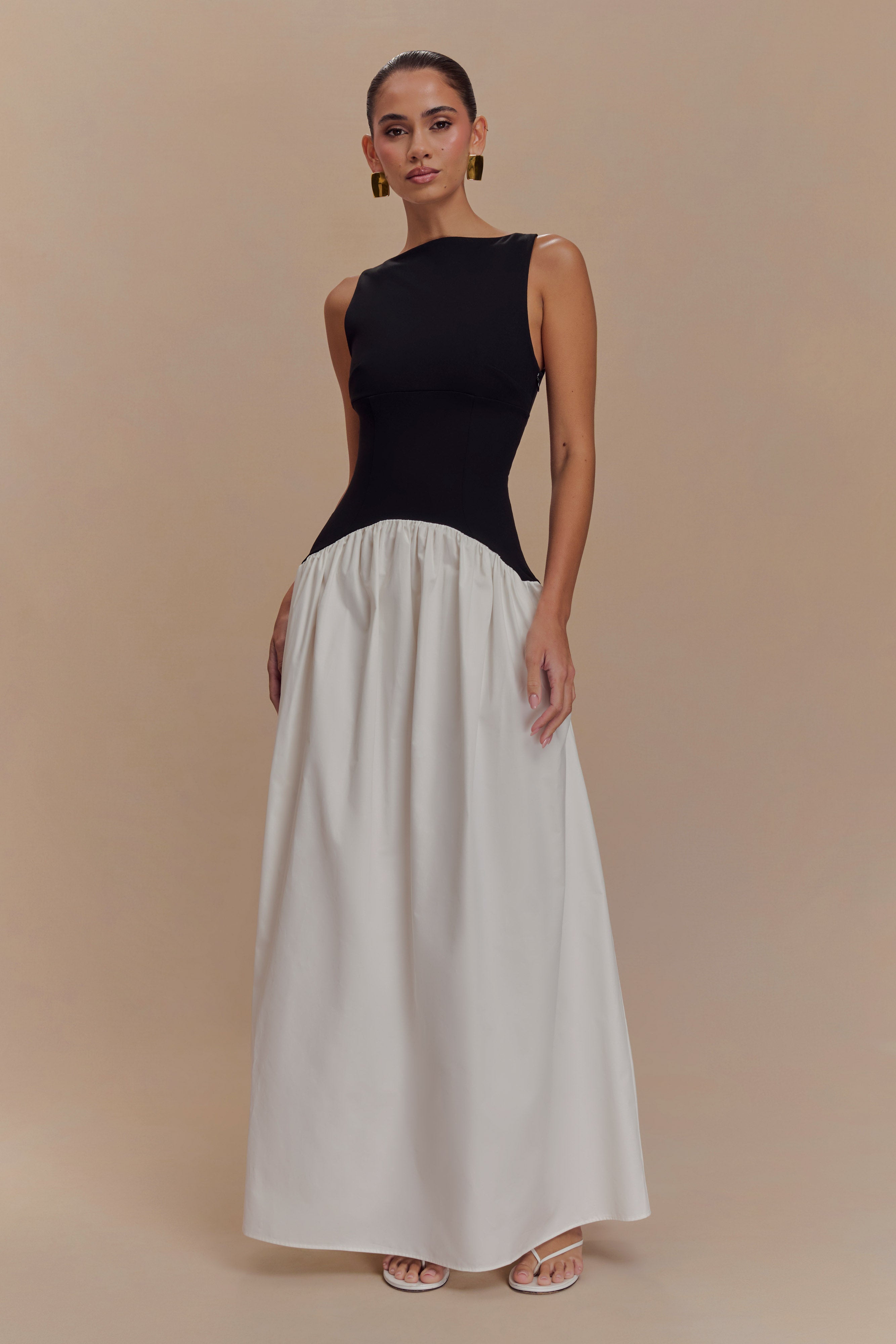 Acacia Contrast Sleeveless Maxi Dress - Black/White、mySite、solidvoid