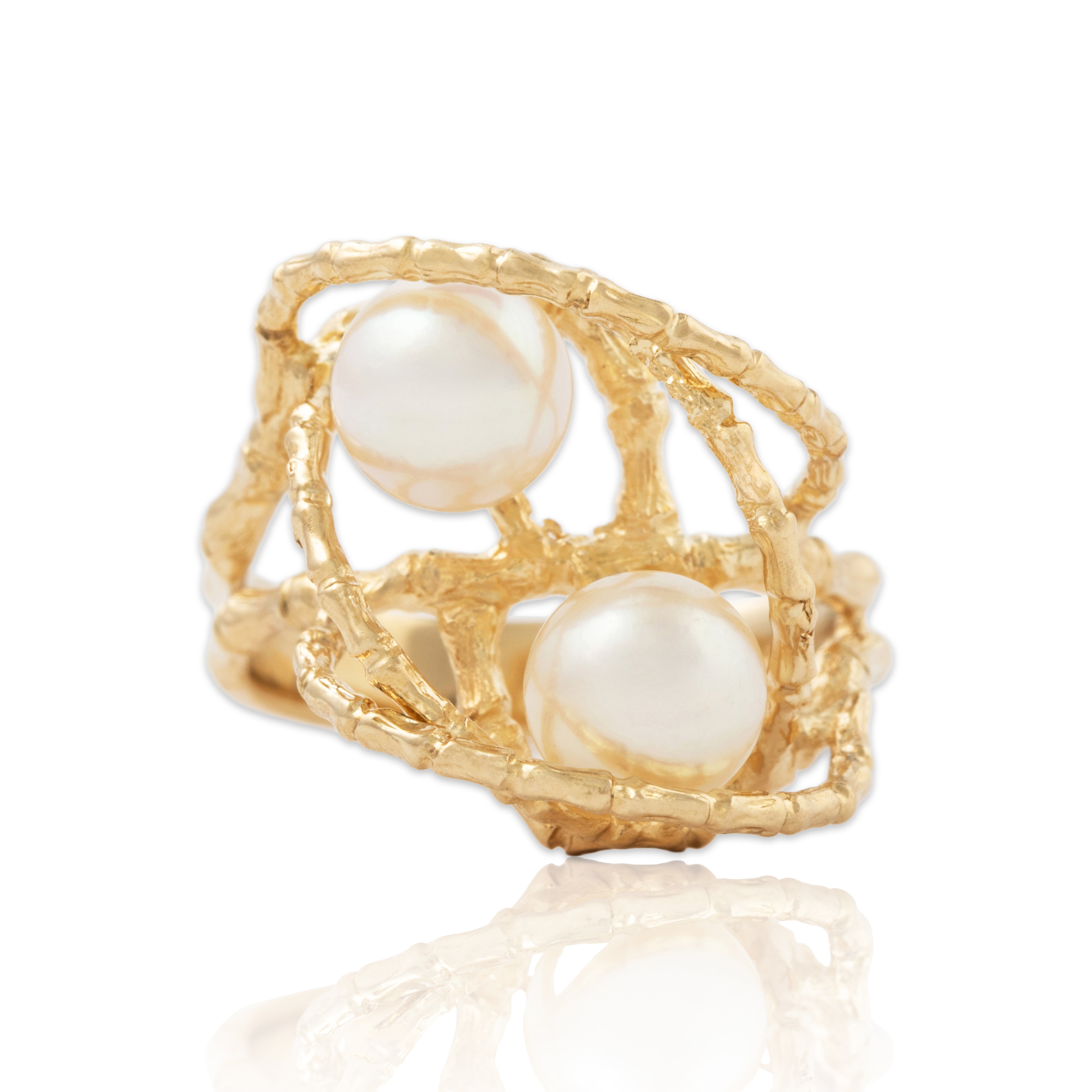 Vintage Unique 14k Yellow Gold Pearl Nested Luster Statement Ring 7.00、mySite、hinf8tx79