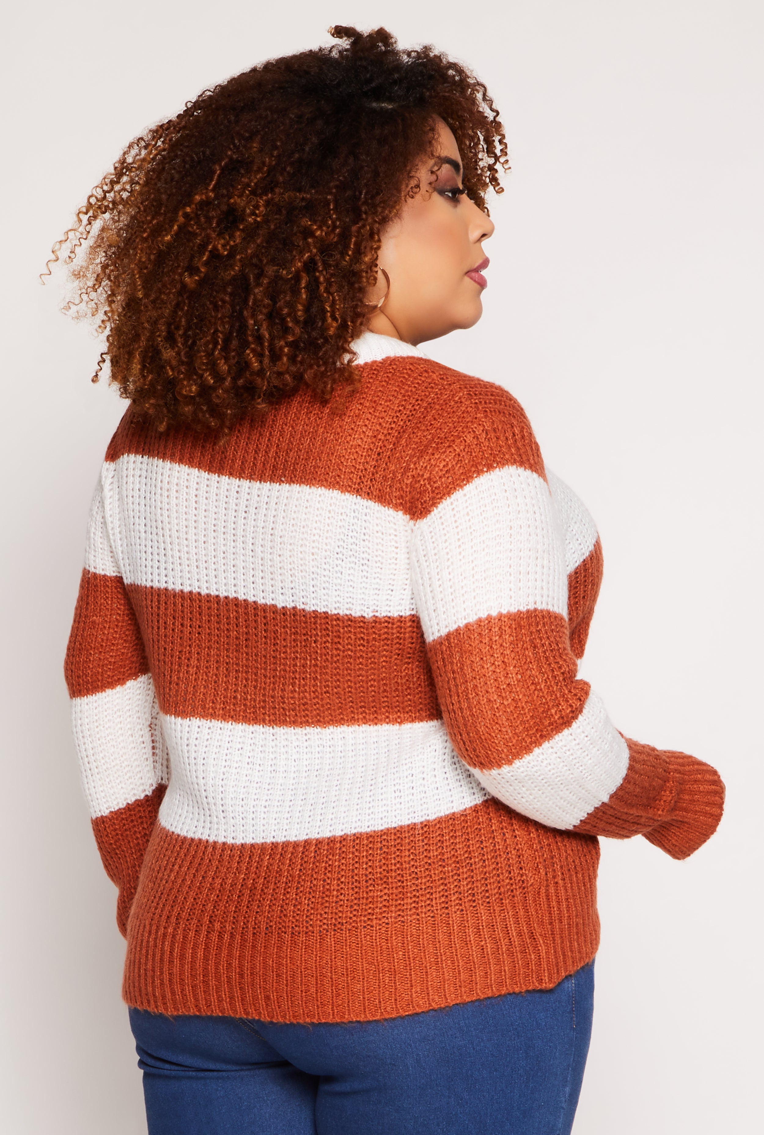 Plus Size Striped Pullover Sweater、mySite、camillekostekn