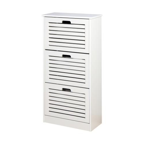 Wooden Shoe Cabinet for Entryway, White Shoe Storage Cabinet with 3 Flip Doors 20.94x9.45x43.11 inch、、casual