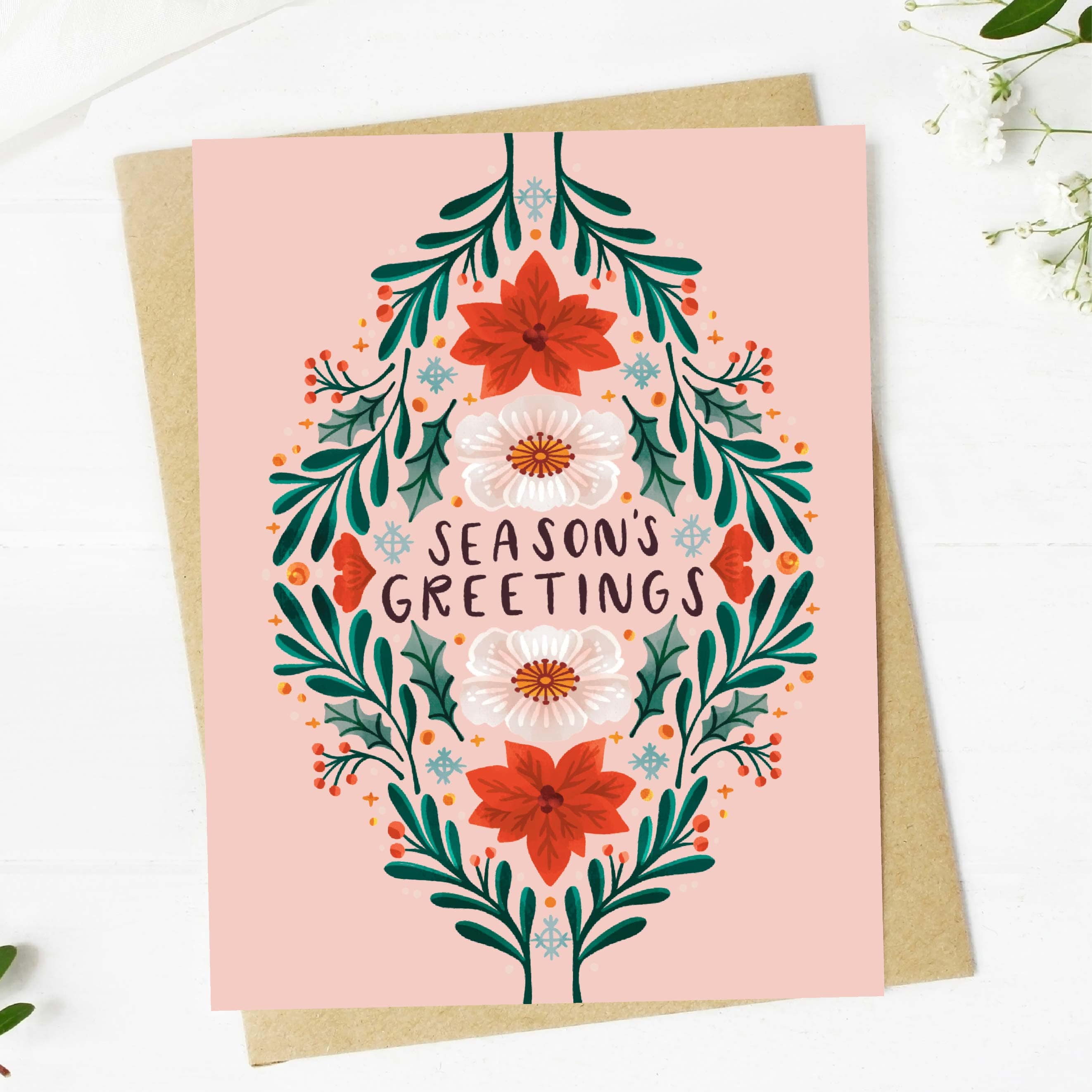  Season's Greetings Winter Floral Pattern Christmas Card、mySite、ghnorth