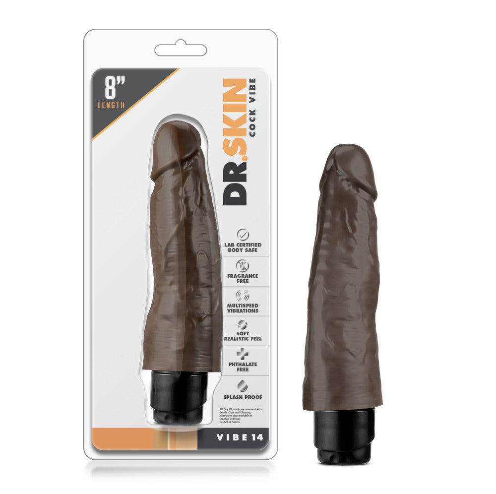 Dr. Skin By Blush® | Cock Vibe 14 Realistic Chocolate 8.25-Inch Long Vibrating Dildo、mySite、bottomscart