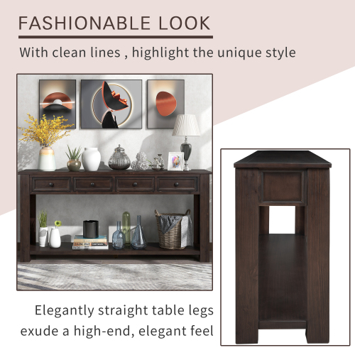 TREXM Console Table/Sofa Table with Storage Drawers and Bottom Shelf for Entryway Hallway(Espresso)、、casual