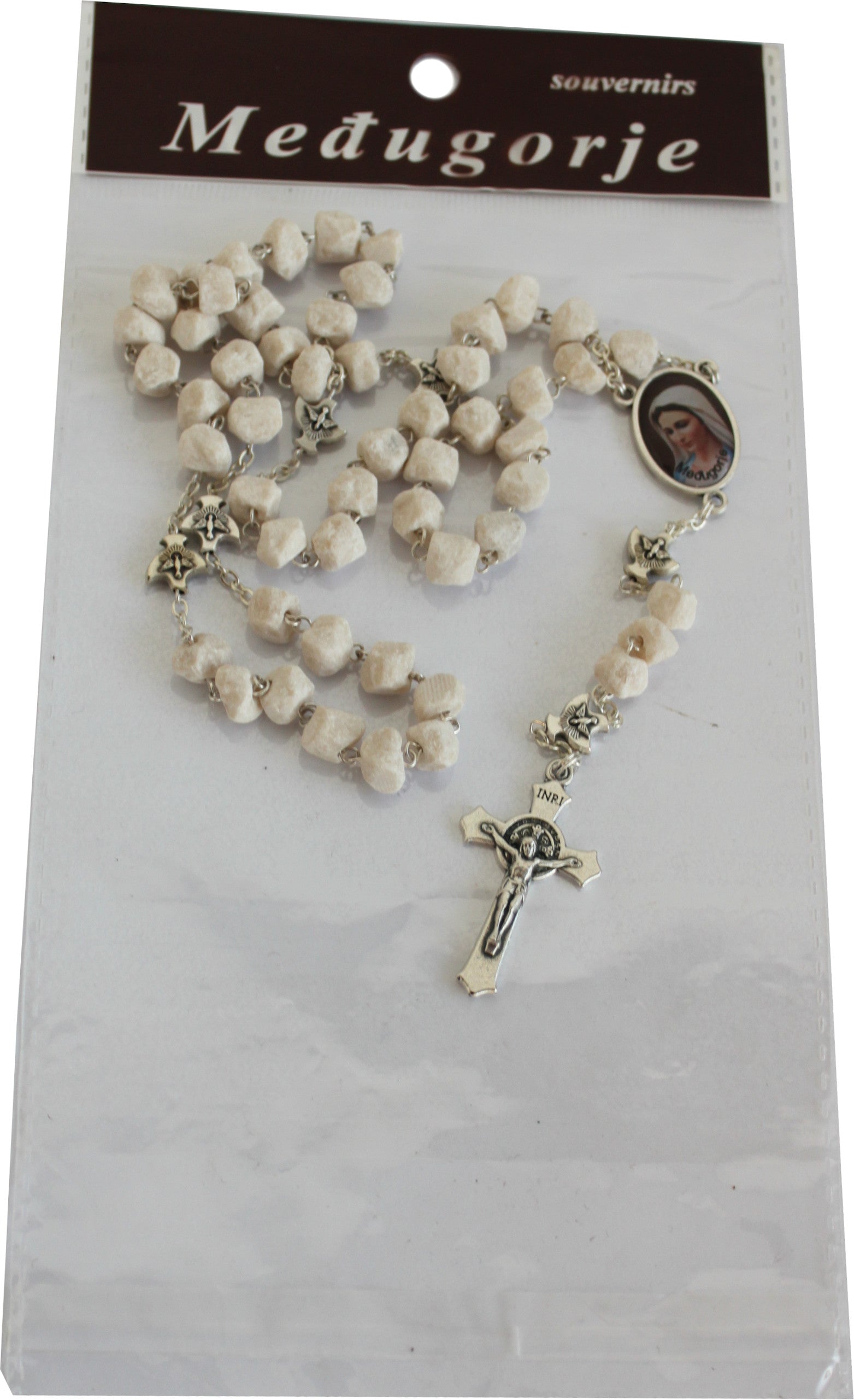  MEDJUGORJE - Rosary Made from Apparation Hill Stones directly from MEDUGORJE. (20 inches Long) - Silver Cross、mySite、elrpsem3k