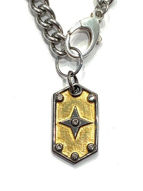 Erin Steele Jewelry Chain Bracelet w/ Two Tone Diamond Dog Tag Charm、mySite、noshort