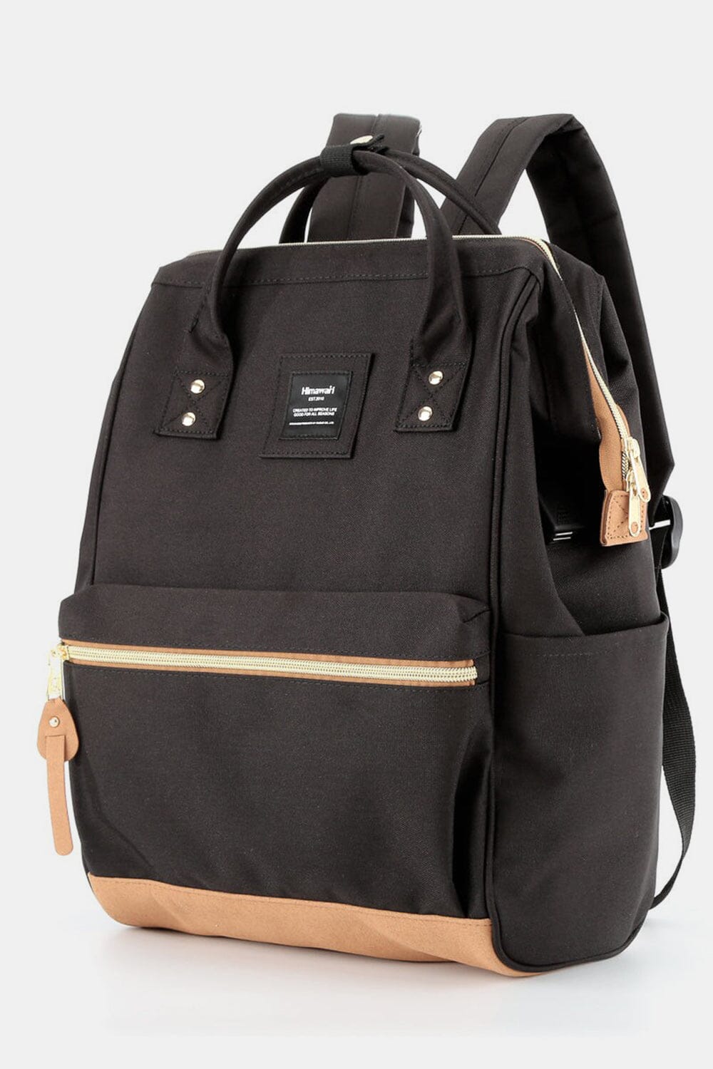Himawari Contrast Waterproof Canvas Backpack Bag with Side Pockets、mySite、camillekostekn