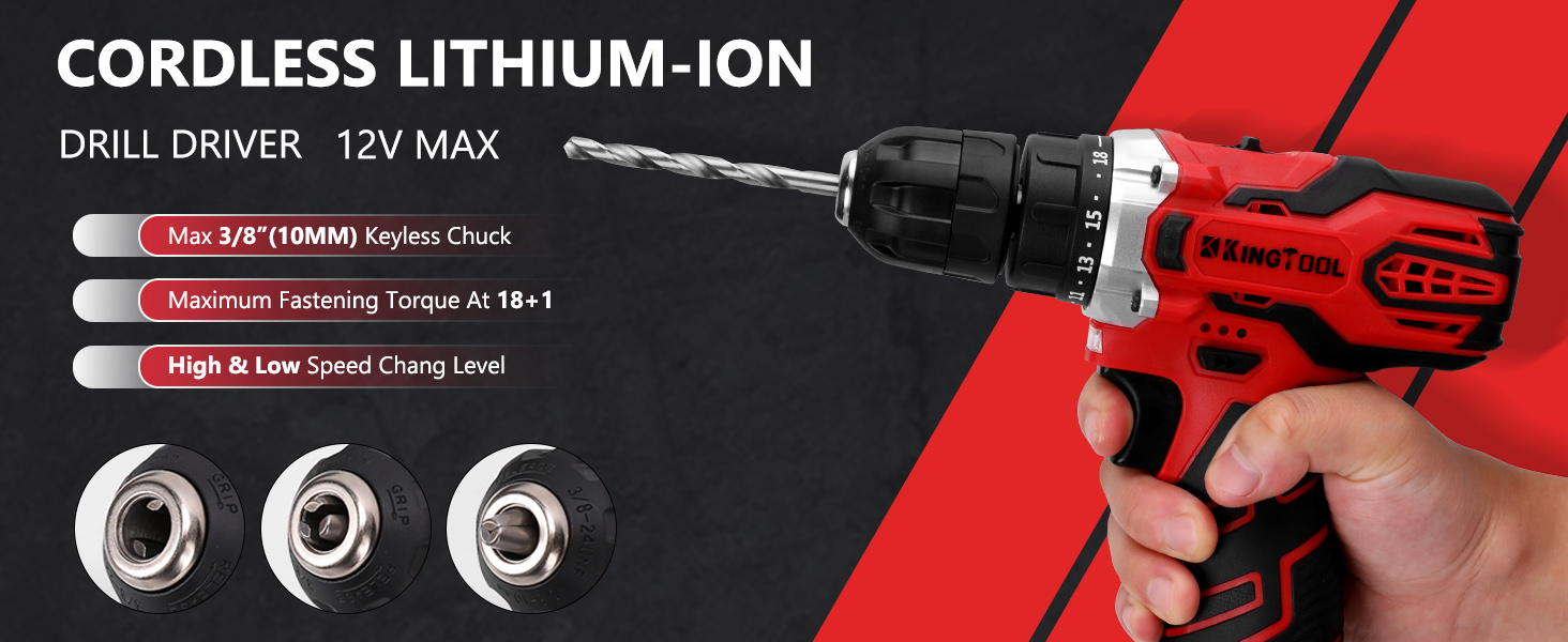 KIngTool 276PCS Tool Set with 12V Power Drill