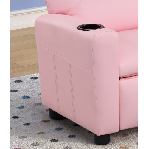 Marisa 23" Pink PU Leather Kids Recliner Chair with Cupholder、、casual