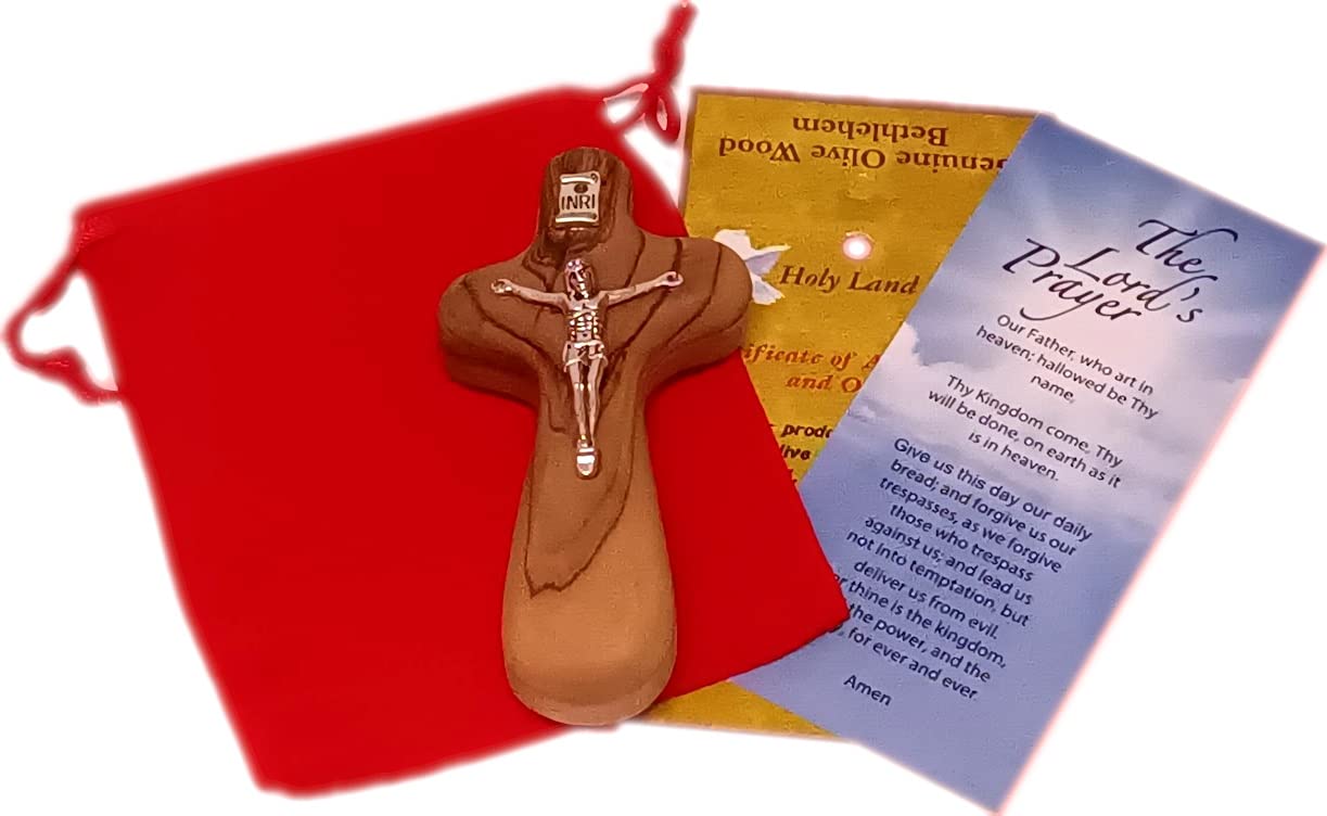 Holy Land Market Catholic Hand Held Holding Comfort Crucifix - with bag and Cards ( 4 Inches )、mySite、topwebapps