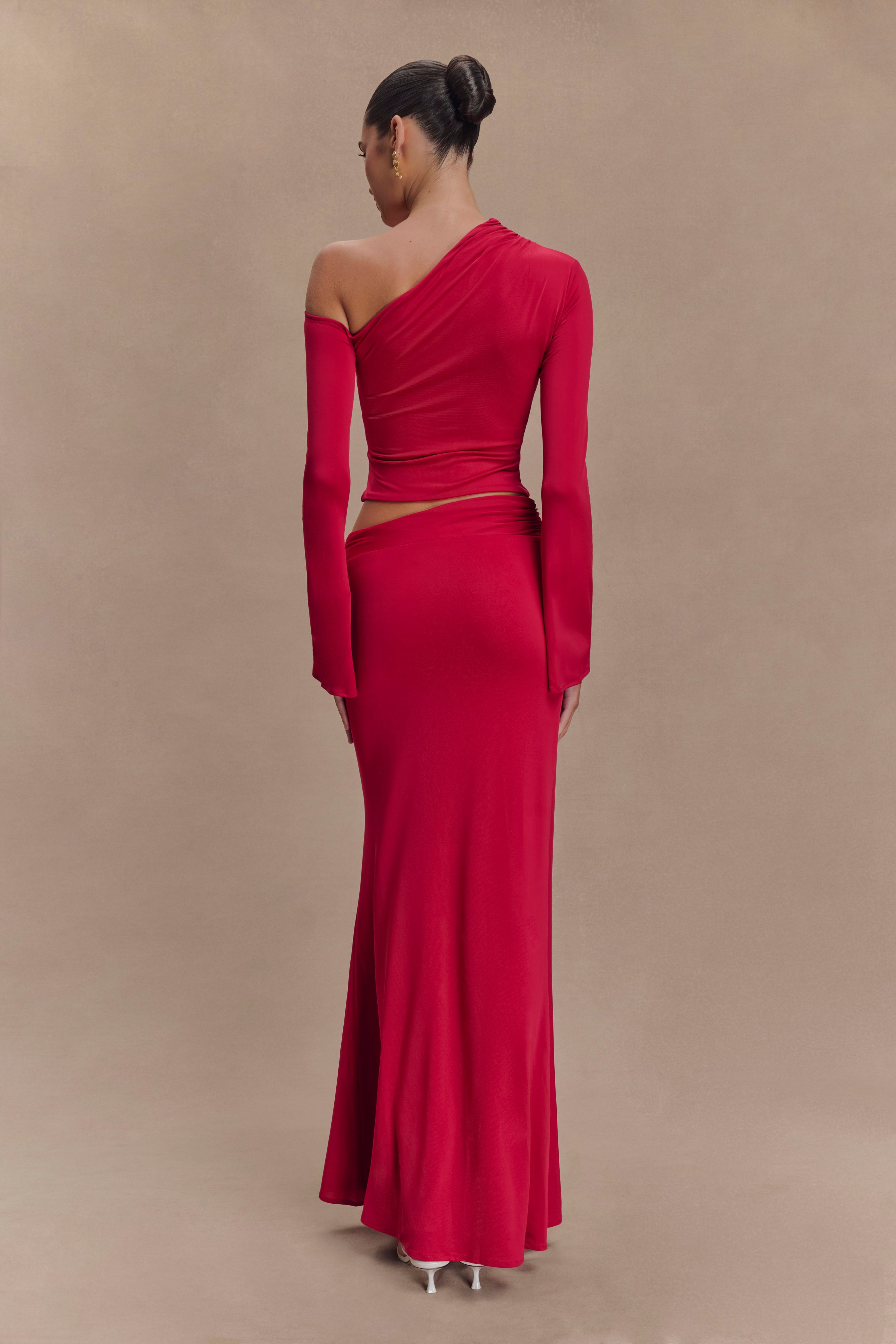 Ainsley Asymmetrical Maxi Skirt With Floral Hardware - Fuchsia Pink、mySite、solidvoid