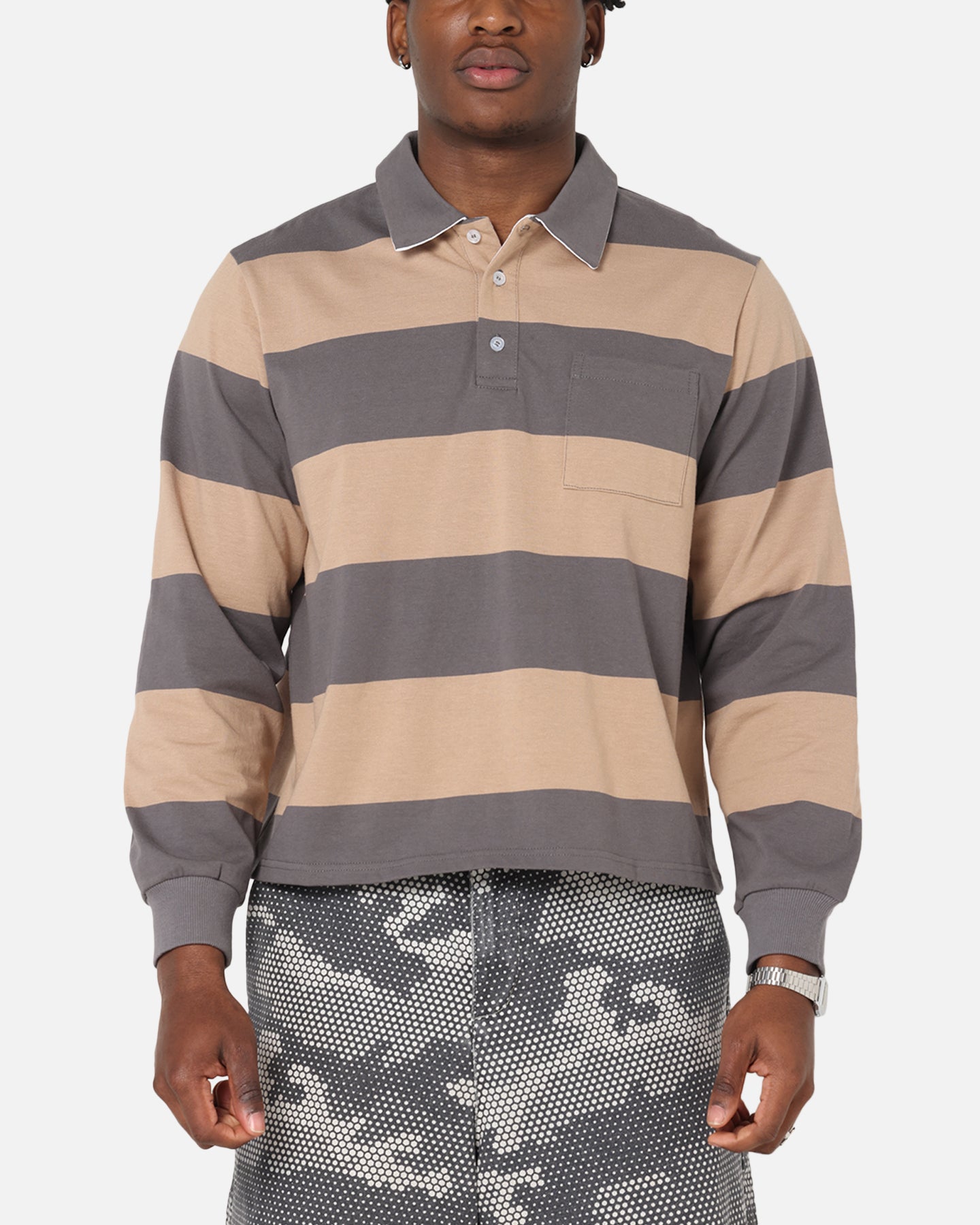 XXIII Rugby Long Sleeve Polo T-Shirt Charcoal/Tan、mySite、zt4zffjzw