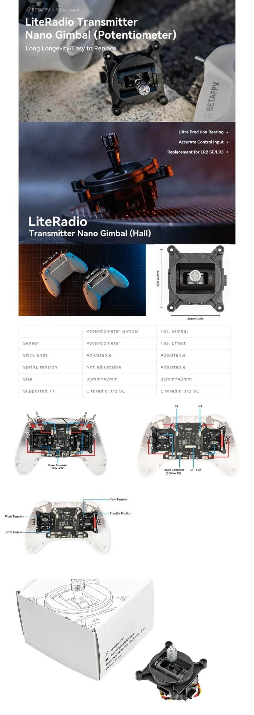 BETAFPV LiteRadio Transmitter Nano Hall Gimbal - Pitch