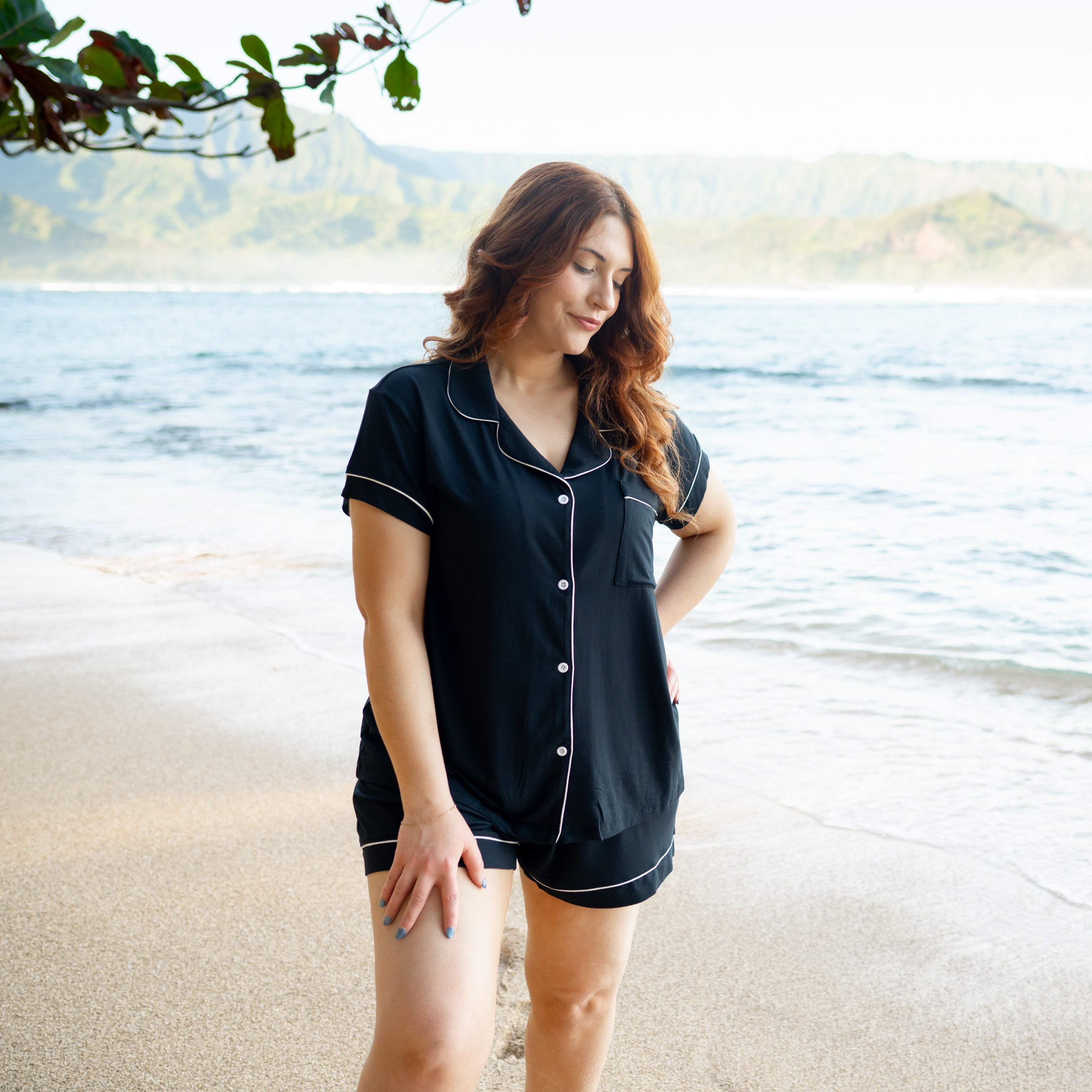  Women’s Short Sleeve Pajama Set in Midnight with Cloud Trim、mySite、layawaytickets