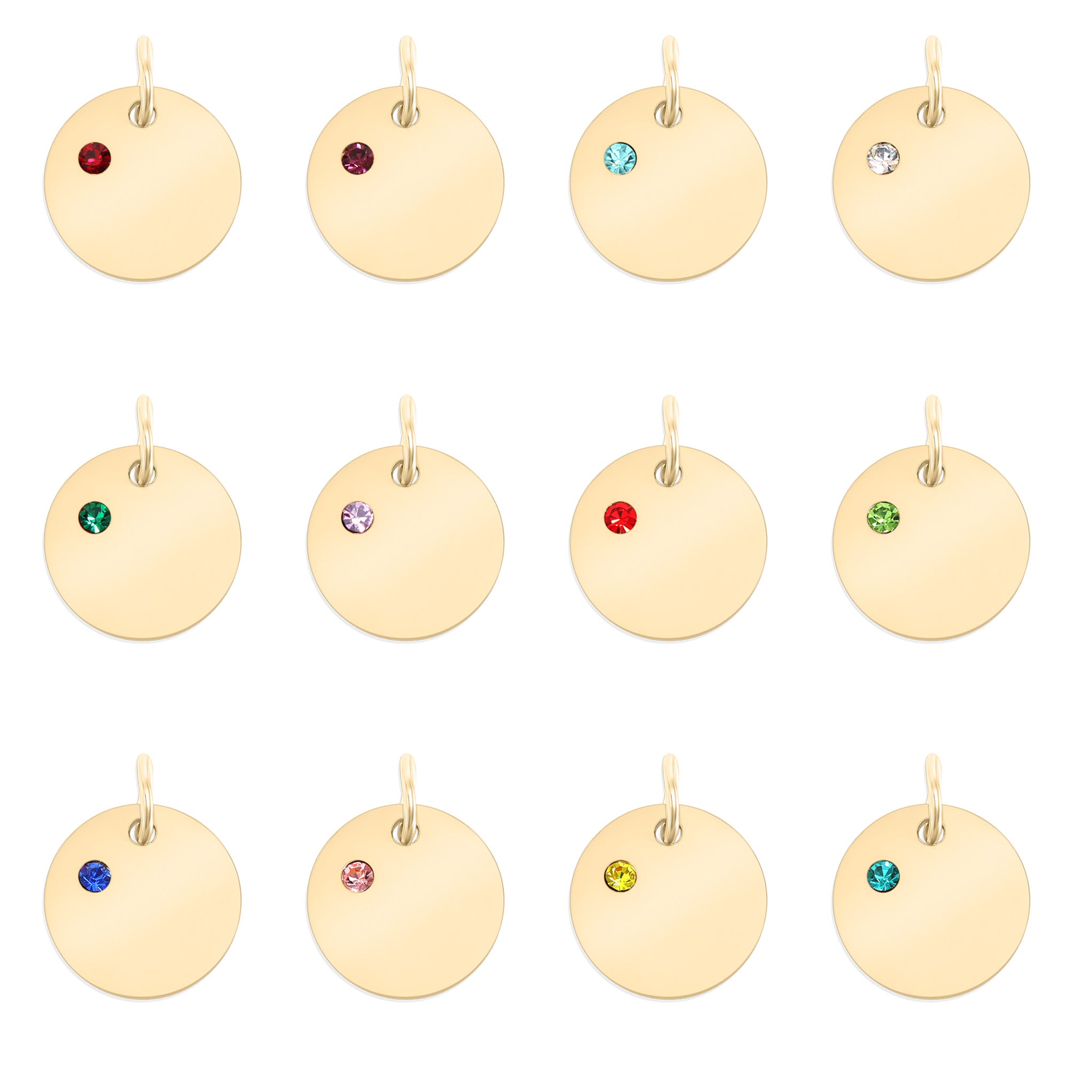 18K Gold PVD Stainless Steel CZ Birthstone Blank Circle Charm / SBB0320、mySite、dreamappss