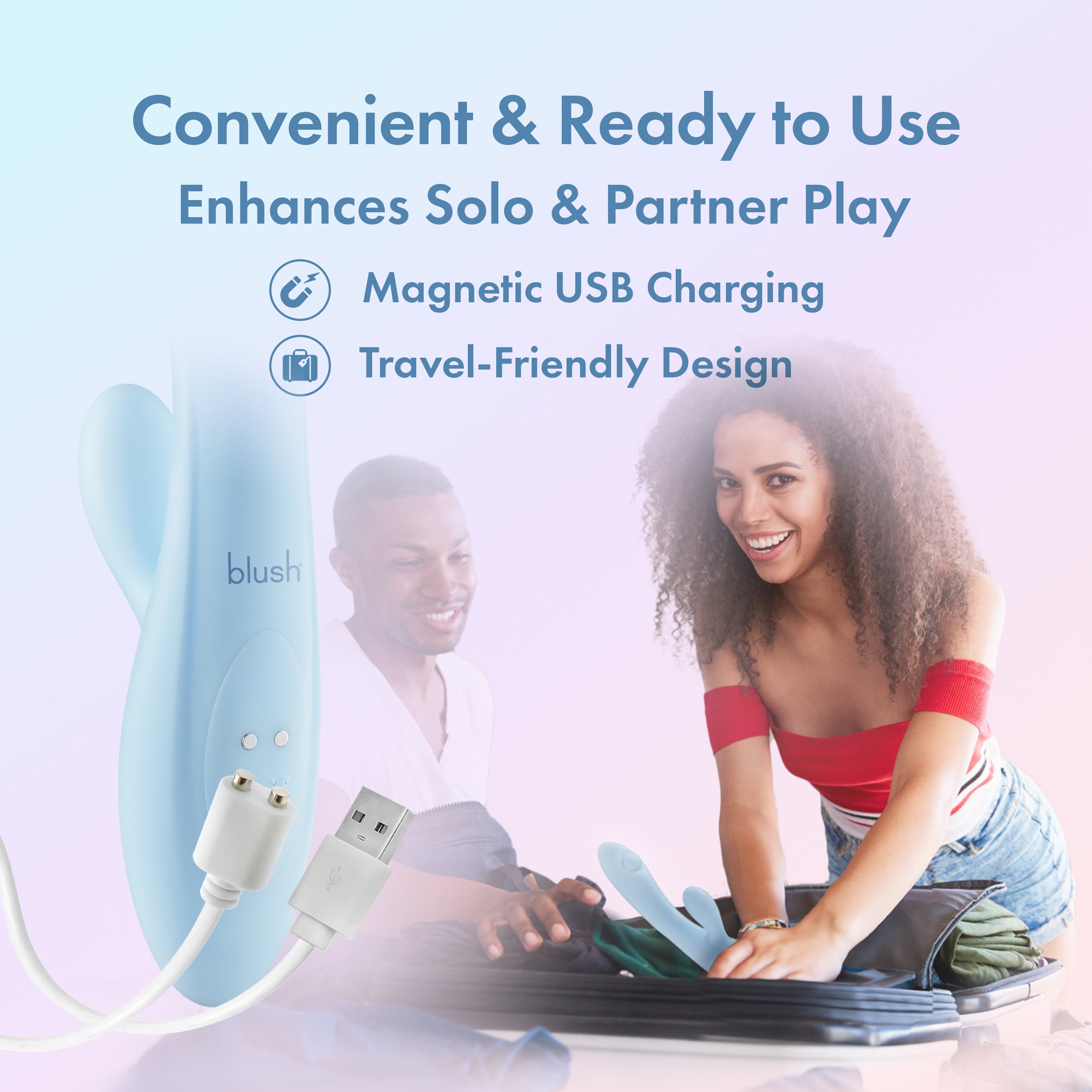 Play With Me By Blush® | Moondust Magic - 8 Inch G Spot Clitoral Rabbit Vibrator - 10 Dual Vibration Modes - Soft Silicone - Blue、mySite、bottomscart