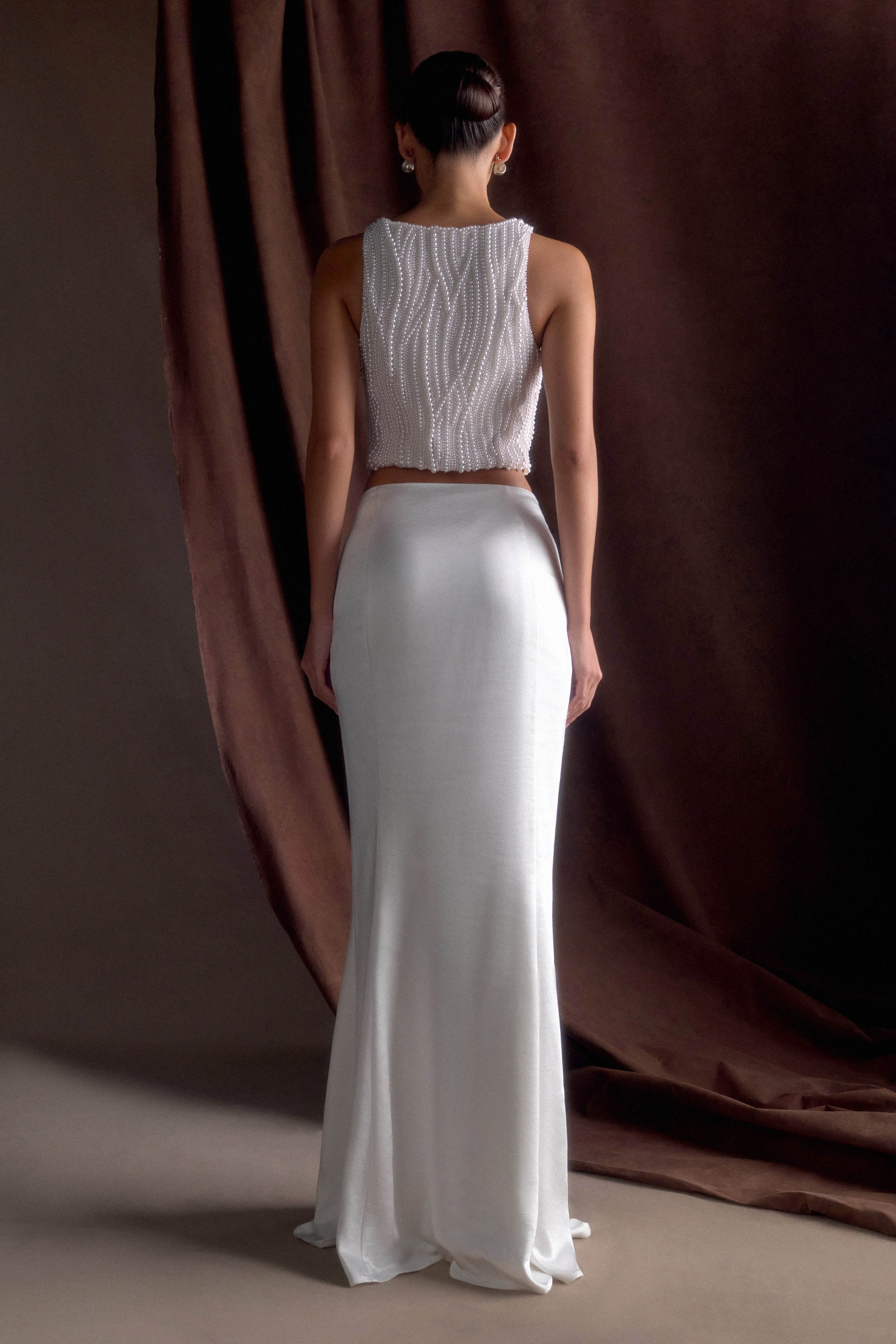 Khloe Satin Fishtail Maxi Skirt - White、mySite、solidvoid