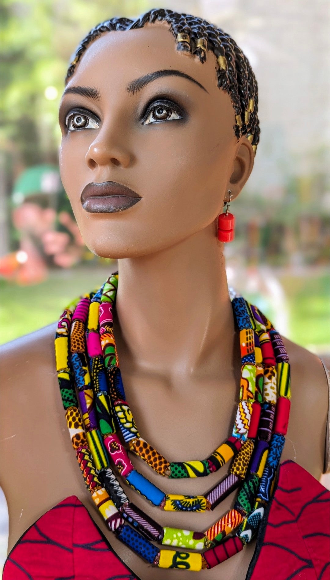 Dupsie's Nhyira Multicolor African Print Ankara four step Necklace-DPJFSAPN3、mySite、solidvoid