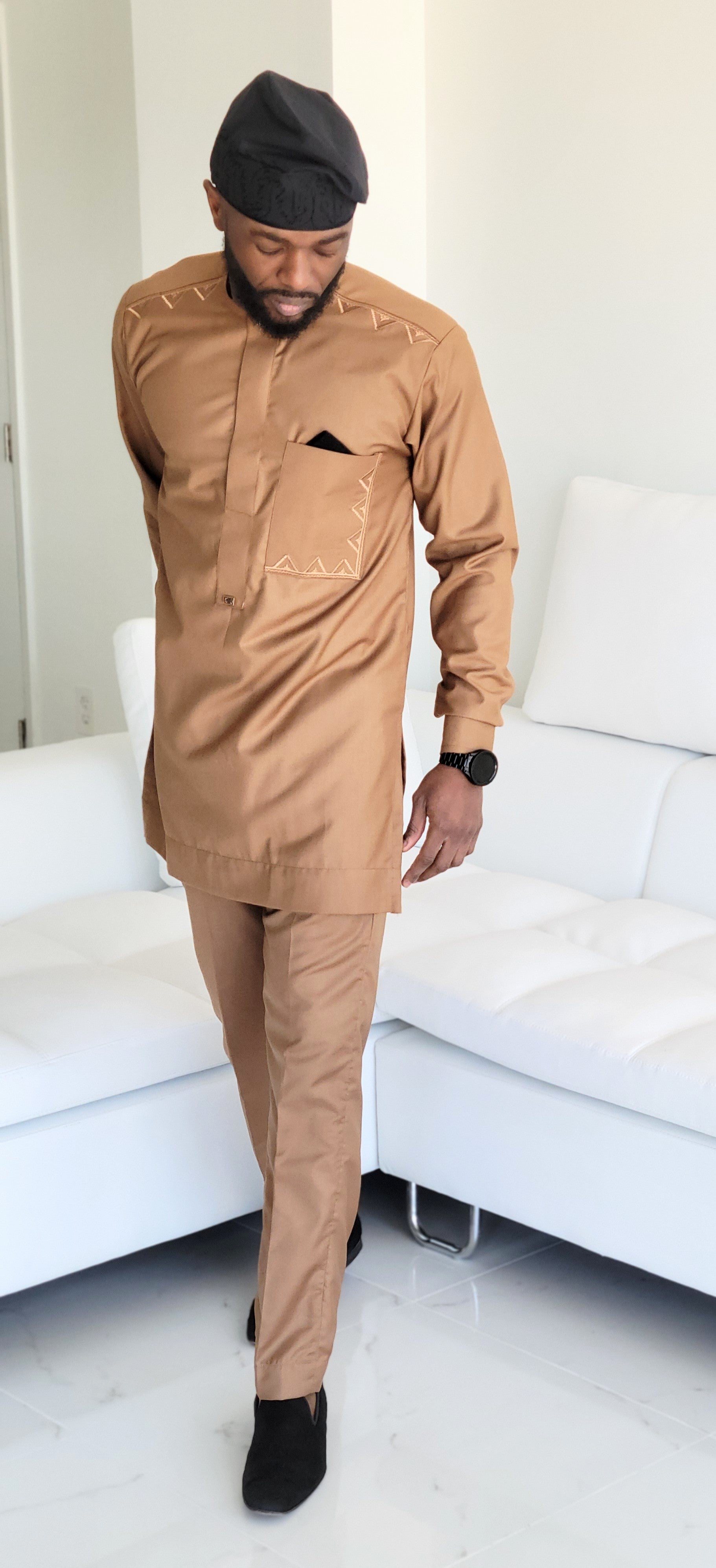 Dupsie's Ogunmodimu Elegance Brown Embroidered Long-Sleeve Dashiki Senator Shirt & Draw String Pants DPASBE3、mySite、solidvoid