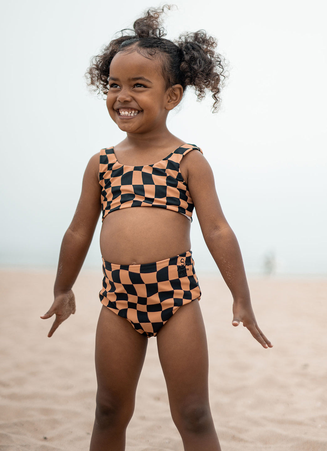 Seaesta Surf Girls' Print Wavy Check Two Piece Bikini Set (Toddler, Little Kid, Big Kid)、mySite、noshort