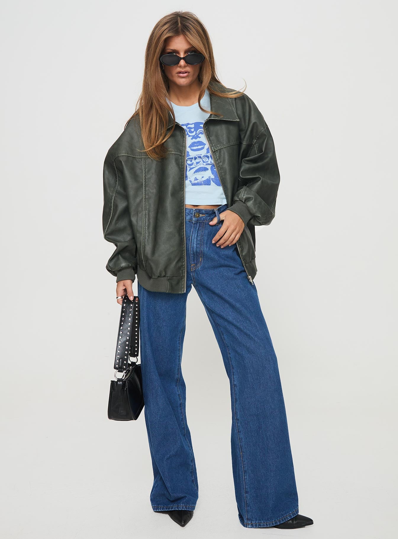 Goldsmith Faux Leather Bomber Jacket Washed Forest、mySite、solidvoid