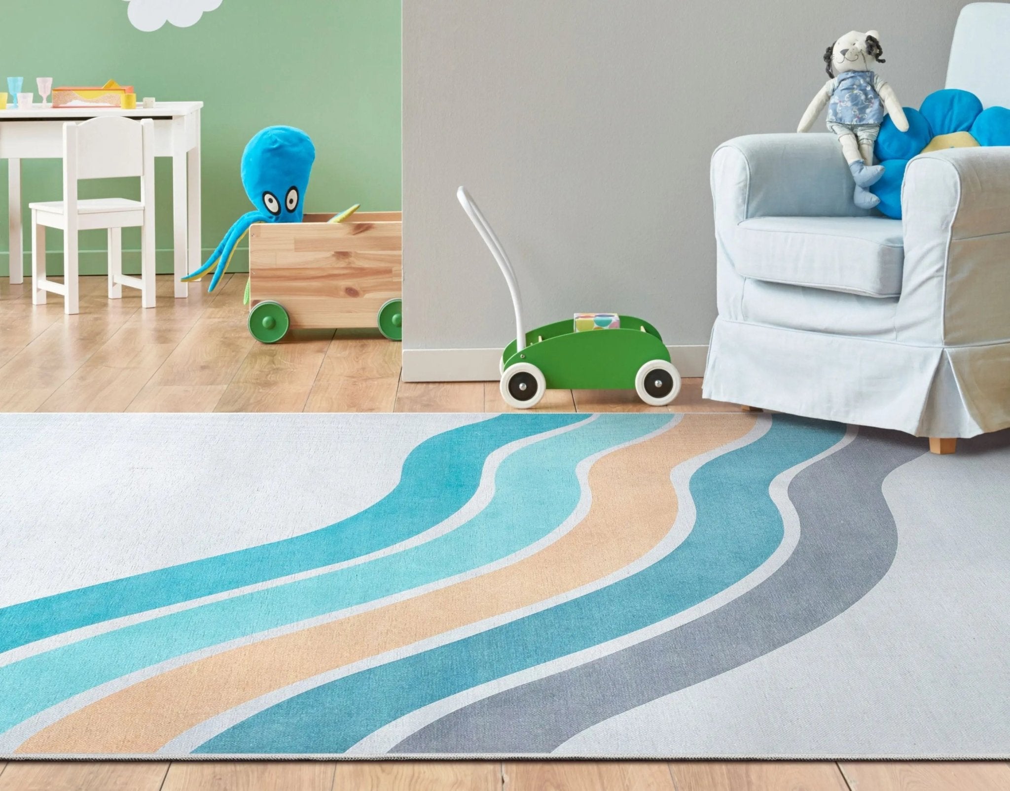 Curved Rainbow Modern Multi Color Blue Area Flat-Weave Rug、mySite、gigharbornorthrealestate