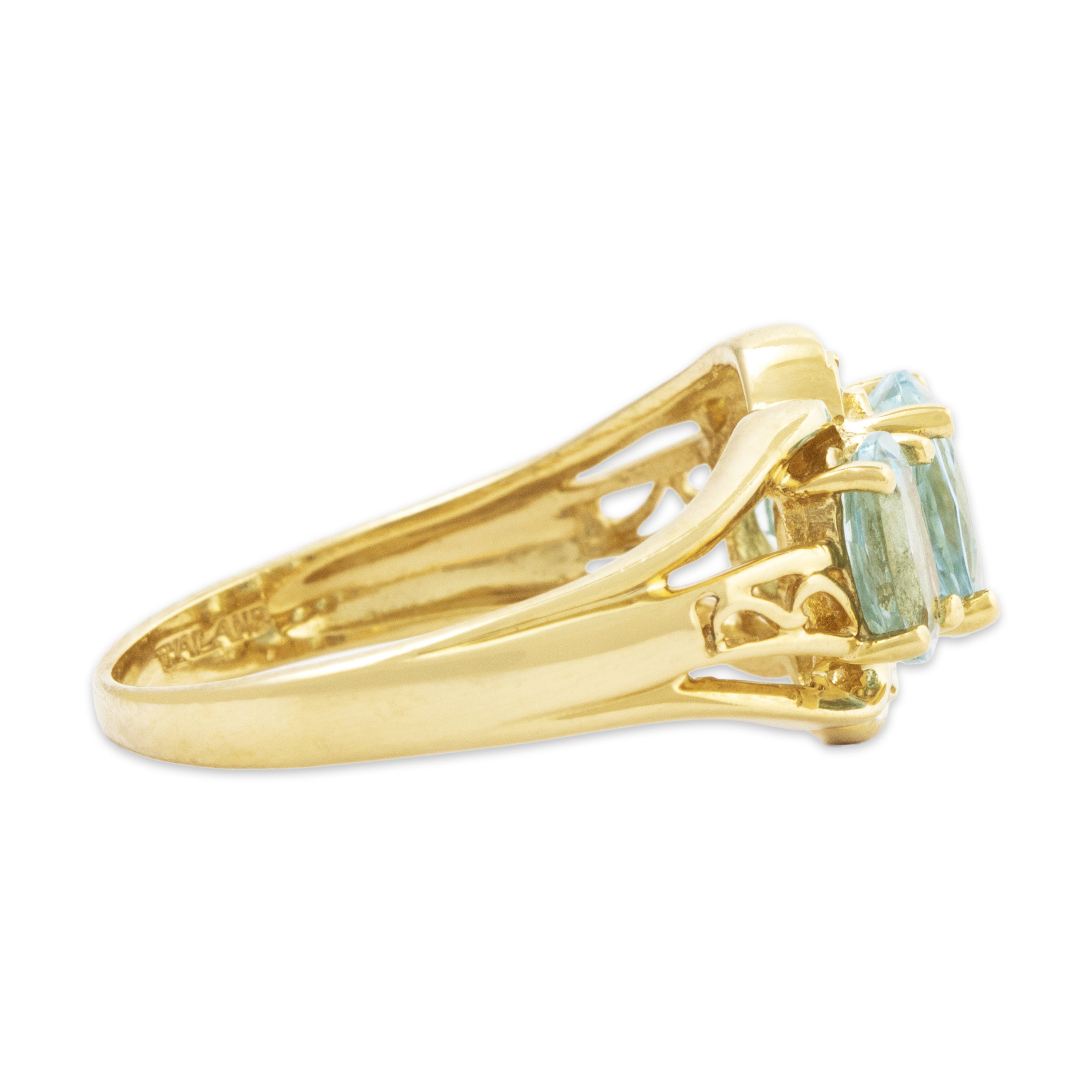 Vintage 14k Yellow Gold 1.3cttw Aquamarine Openwork Oval Trio Ring 6.00、mySite、hinf8tx79