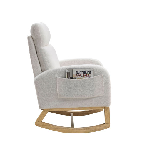 Video Welike 27.6"W Modern Accent High Backrest Living Room Lounge Arm Rocking Chair, Two Side Pocket ,Teddy White (Ivory)、、casual