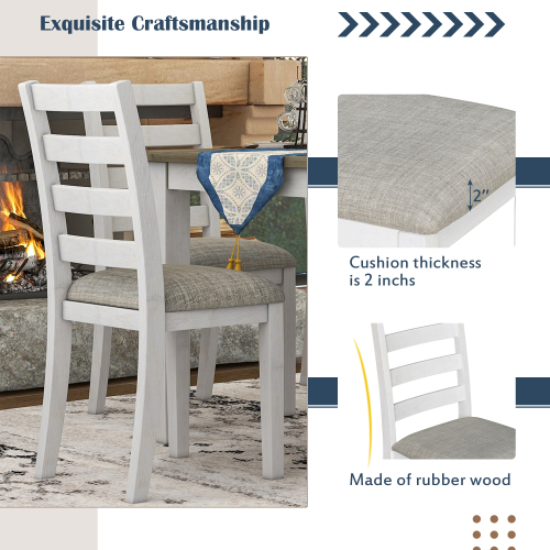 TREXM Rustic Style 6-Piece Dining Room Table Set with 4 Upholstered Chairs & a Bench (Brown + Whitewash)、、casual