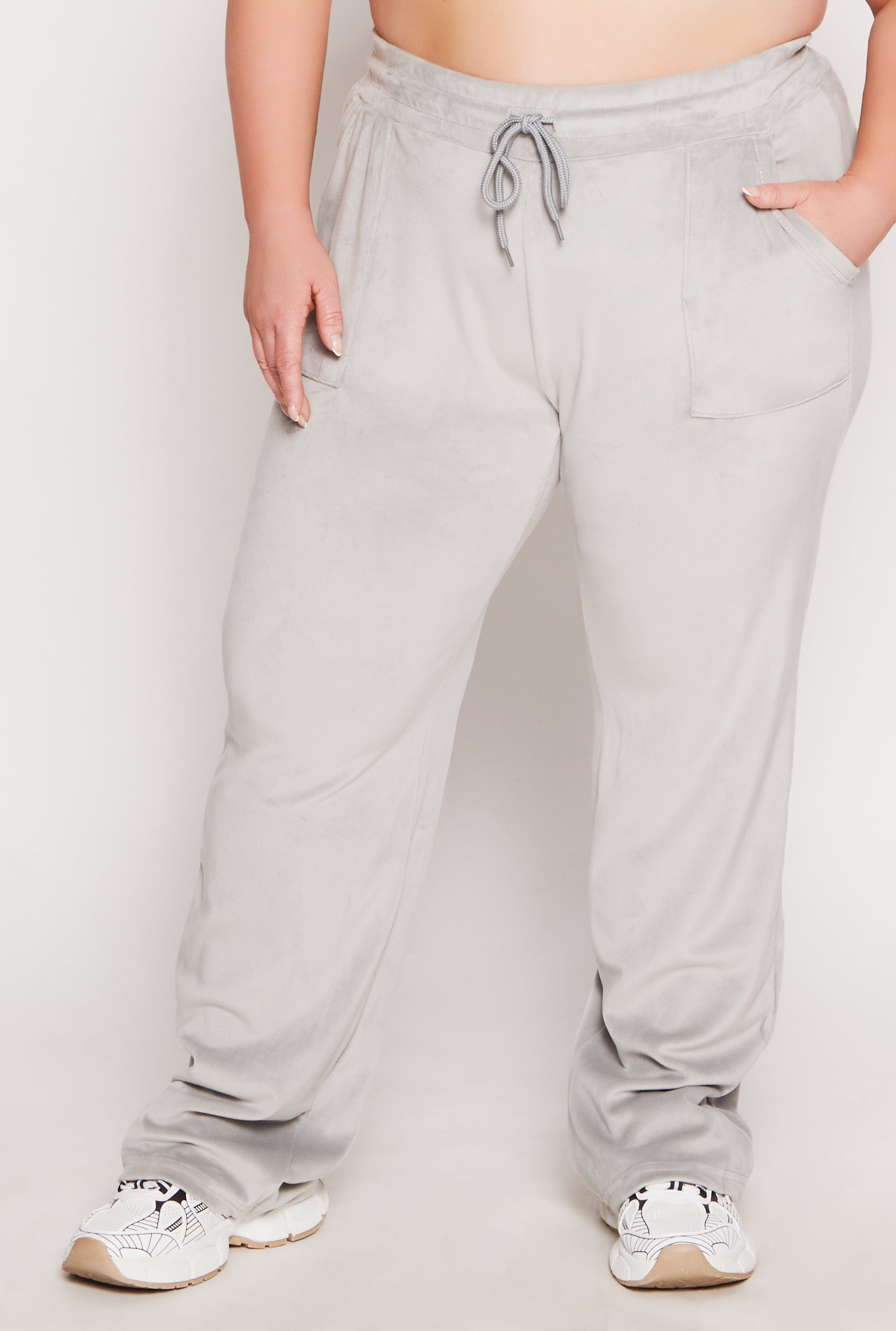 Plus Size Velour Drawstring Straight Leg Pants、mySite、camillekostekn