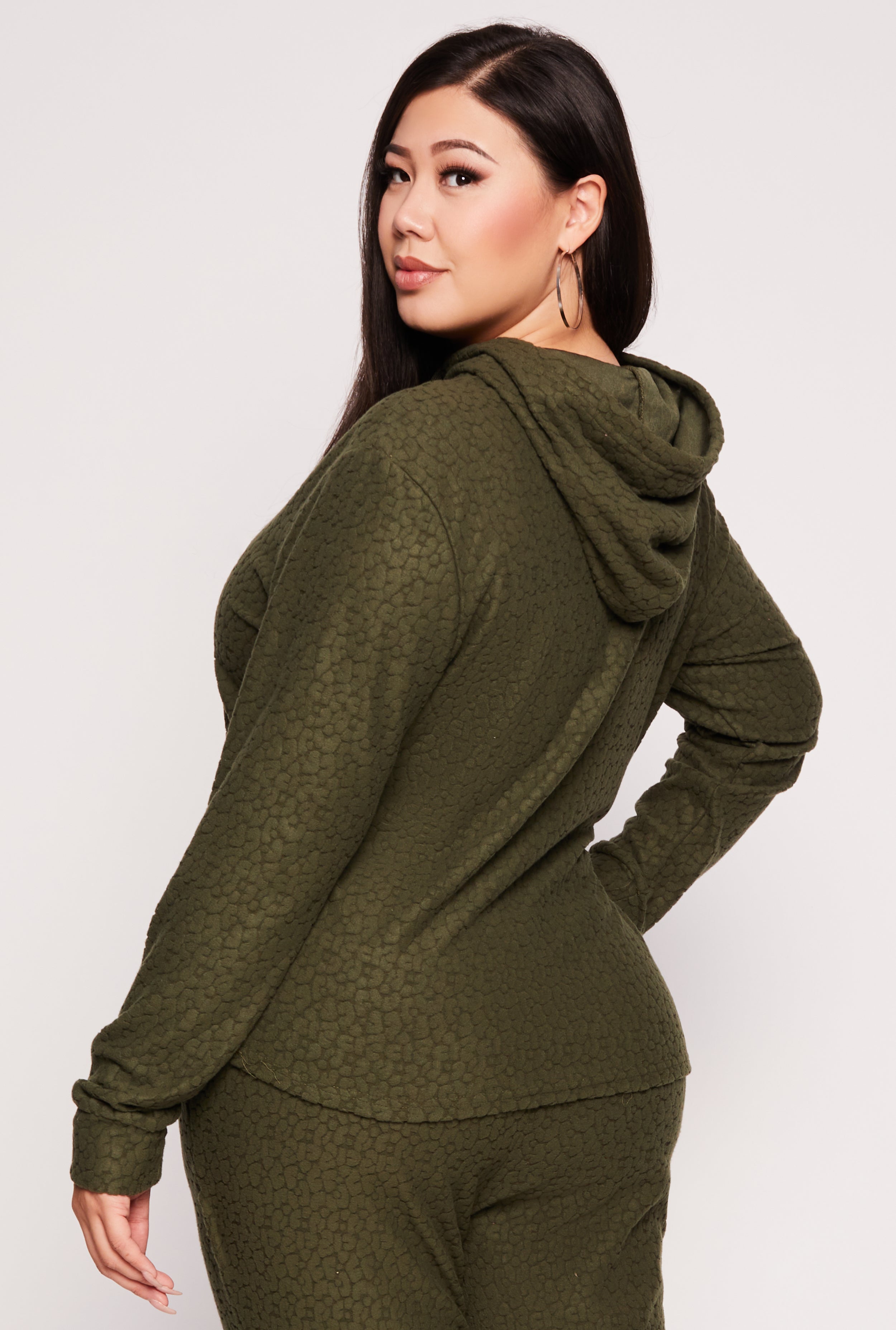 Plus Size Leopard Textured Knit Hoodie、mySite、camillekostekn