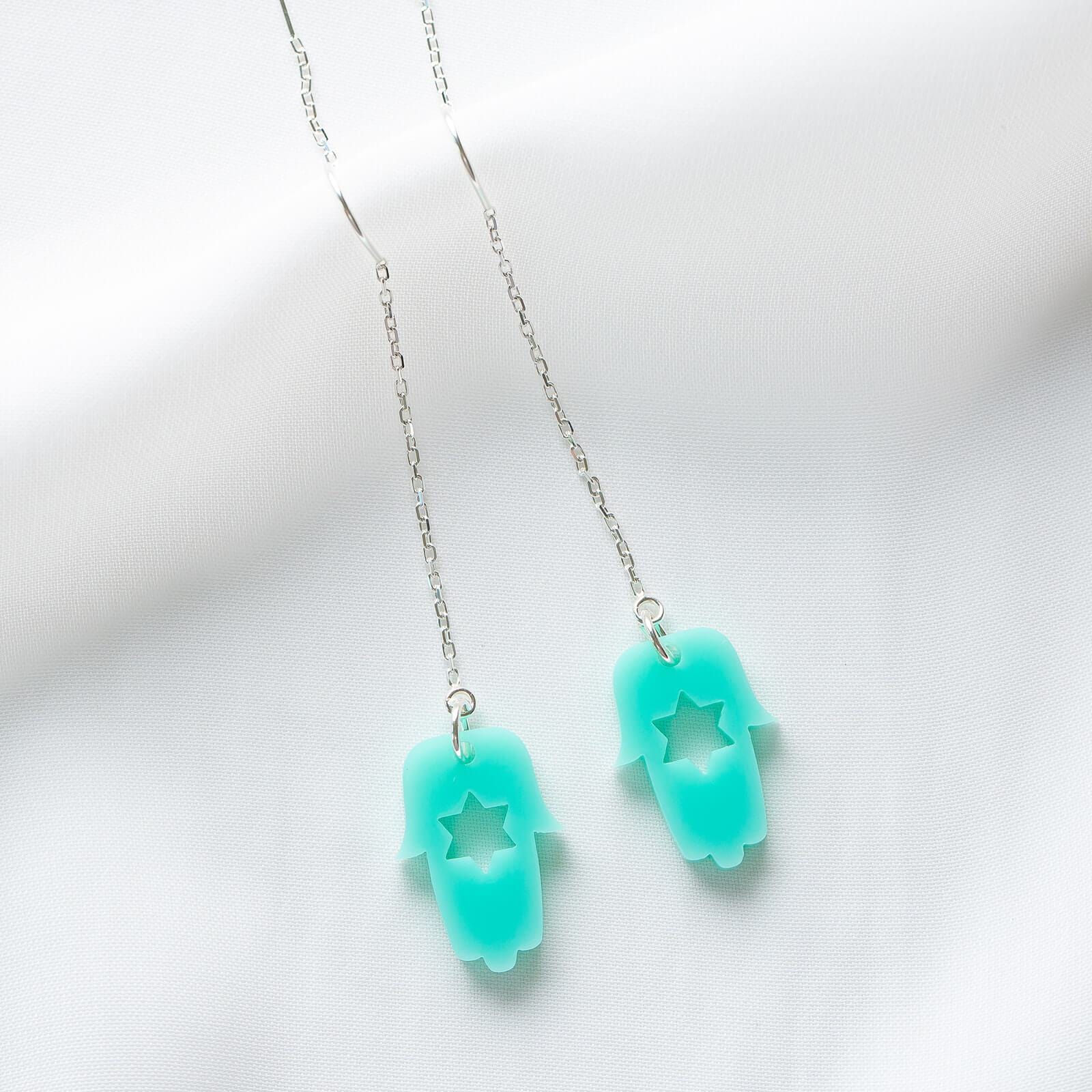 Hamsa Threader Earrings - Turquoise、mySite、topwebapps