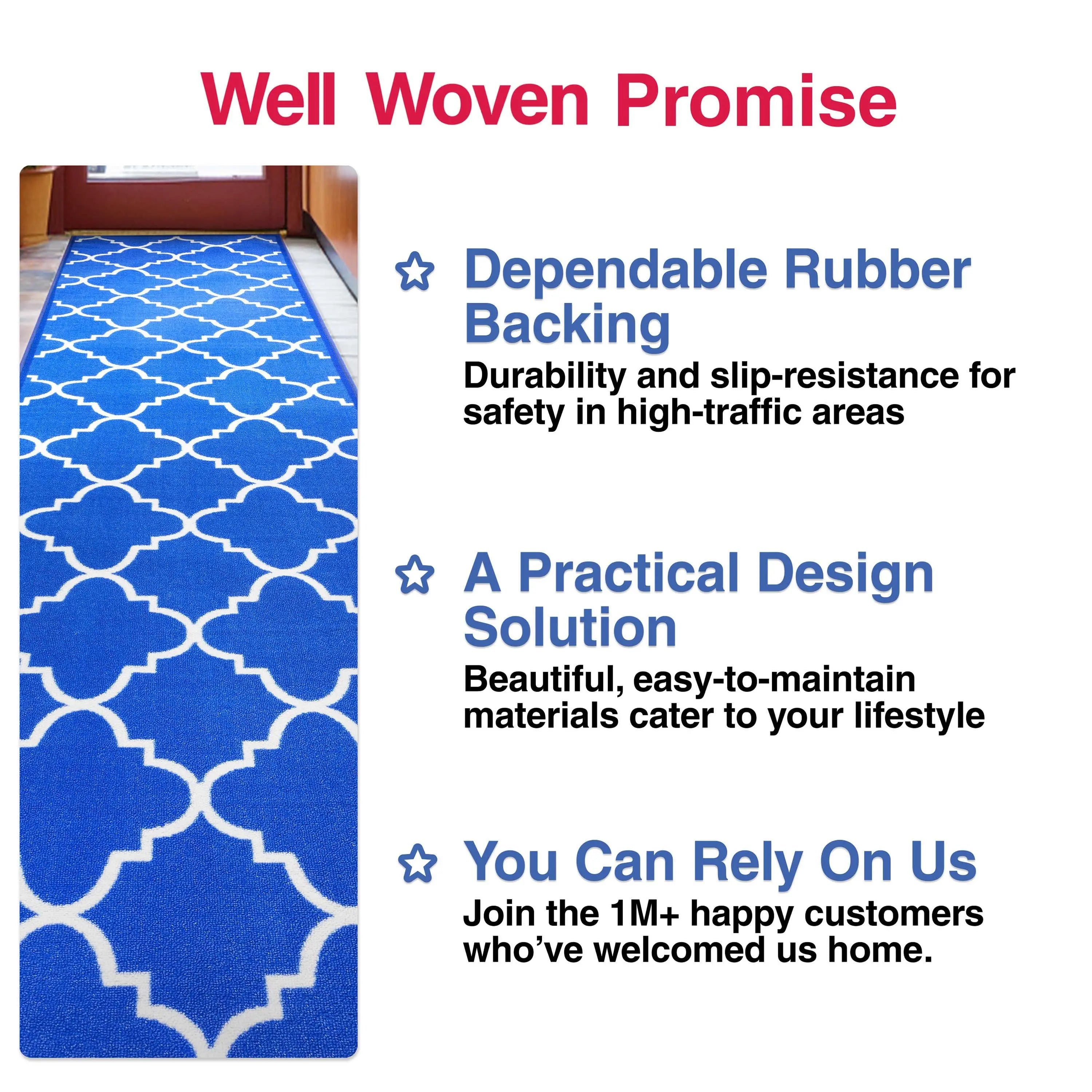 Brooklyn Trellis Custom Size Runner Modern Blue Select Your Width x Choose Your Length Machine Washable Hallway Runner Rug、mySite、gigharbornorthrealestate