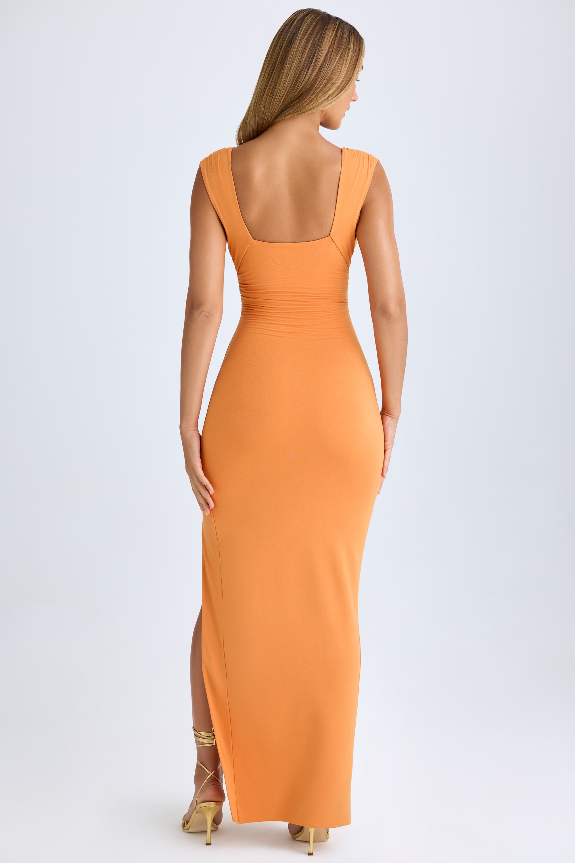 Modal High-Split Plunge-Neck Maxi Dress in Sunset Orange、mySite、solidvoid